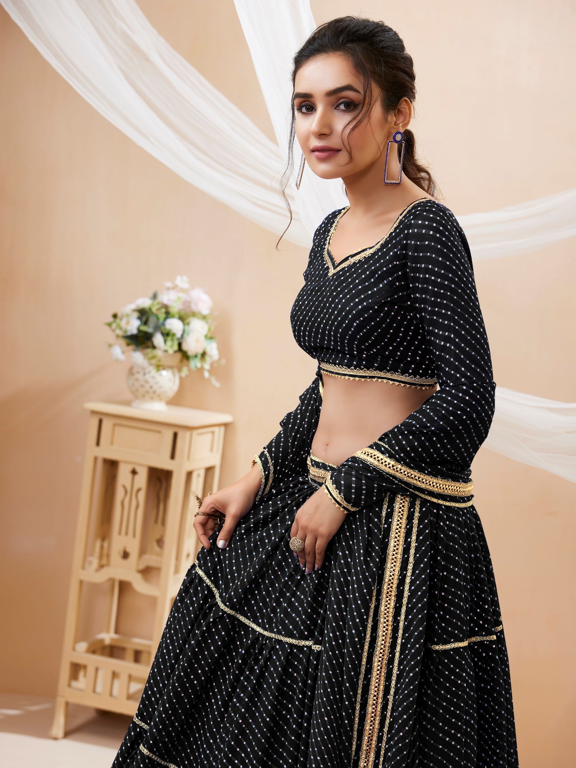 INK BLACK LEHERIYA GEORGETTE LEHENGA CHOLI