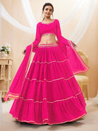 MEGENTA PINK LEHERIYA GEORGETTE LEHENGA