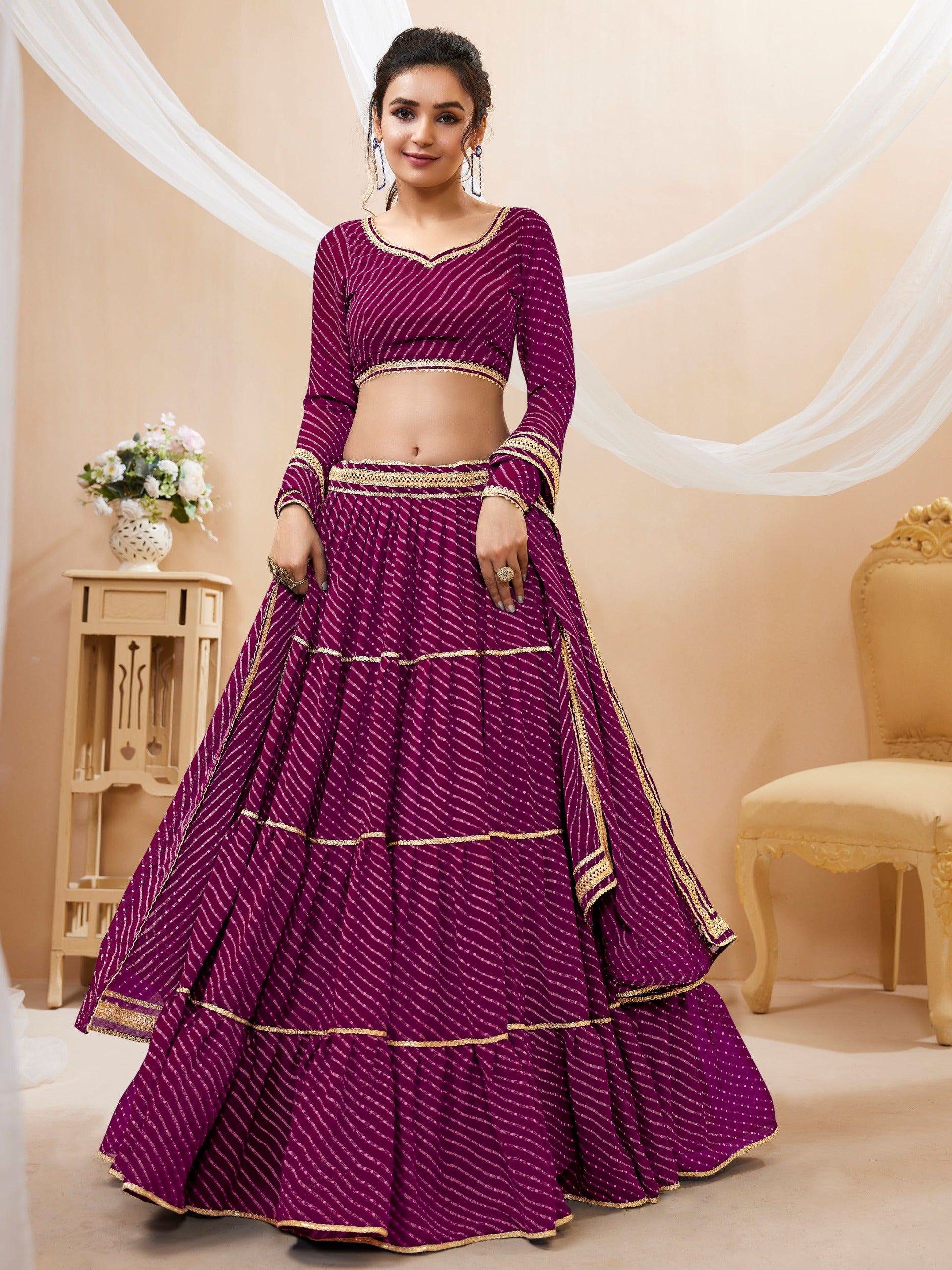 PURPLE LEHERIYA GEORGETTE LEHENGA CHOLI