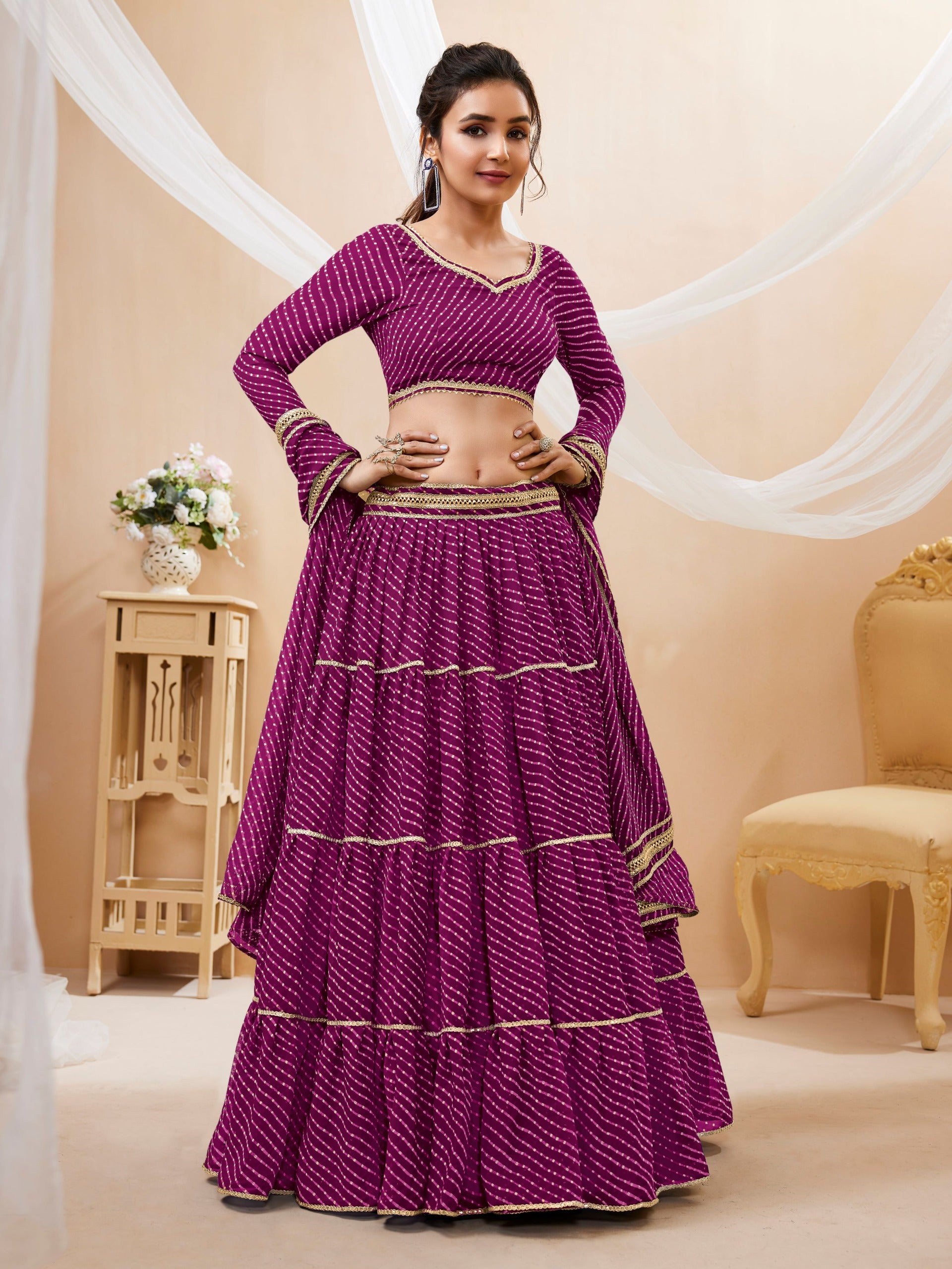 PURPLE LEHERIYA GEORGETTE LEHENGA CHOLI