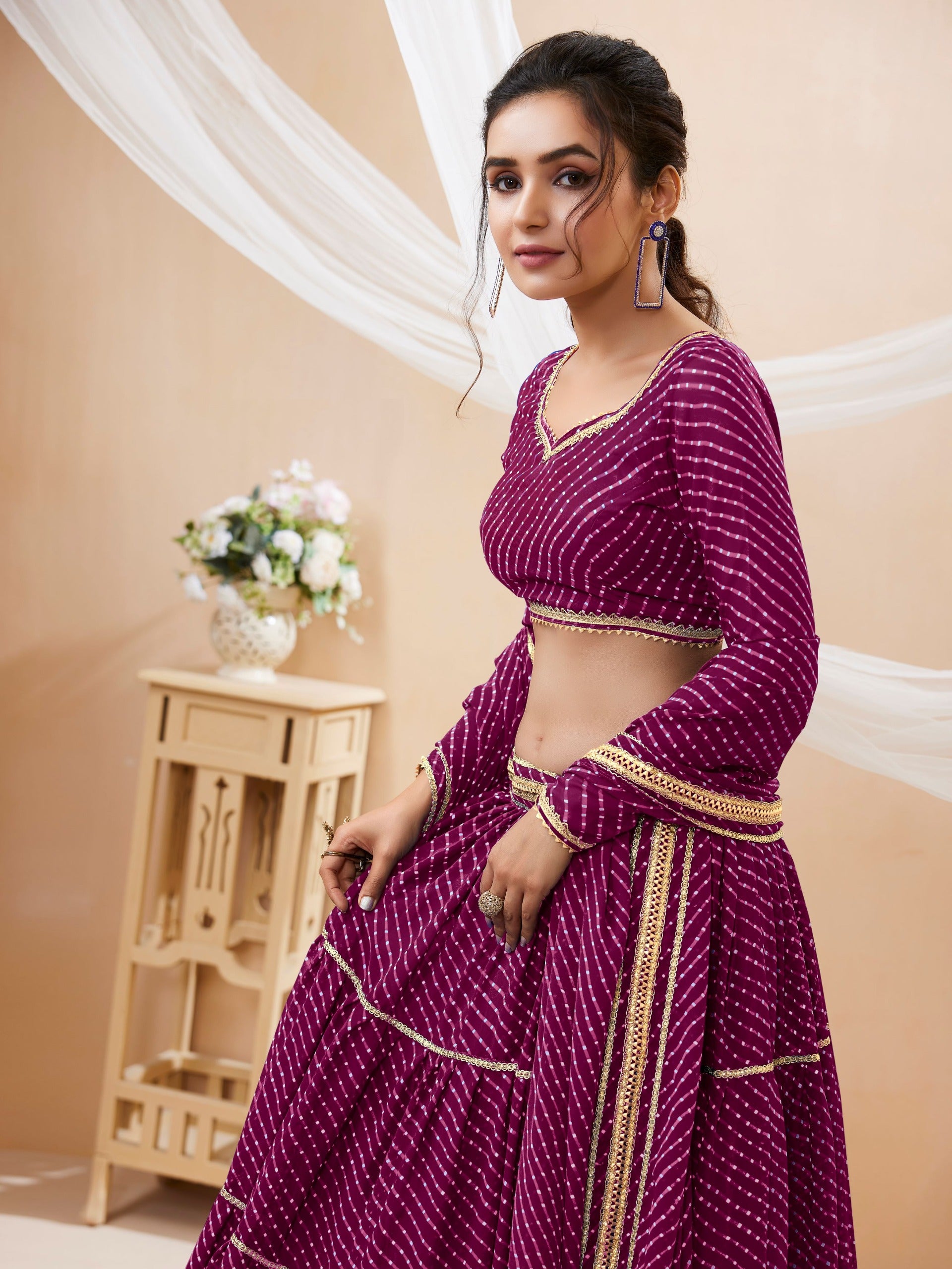 PURPLE LEHERIYA GEORGETTE LEHENGA CHOLI
