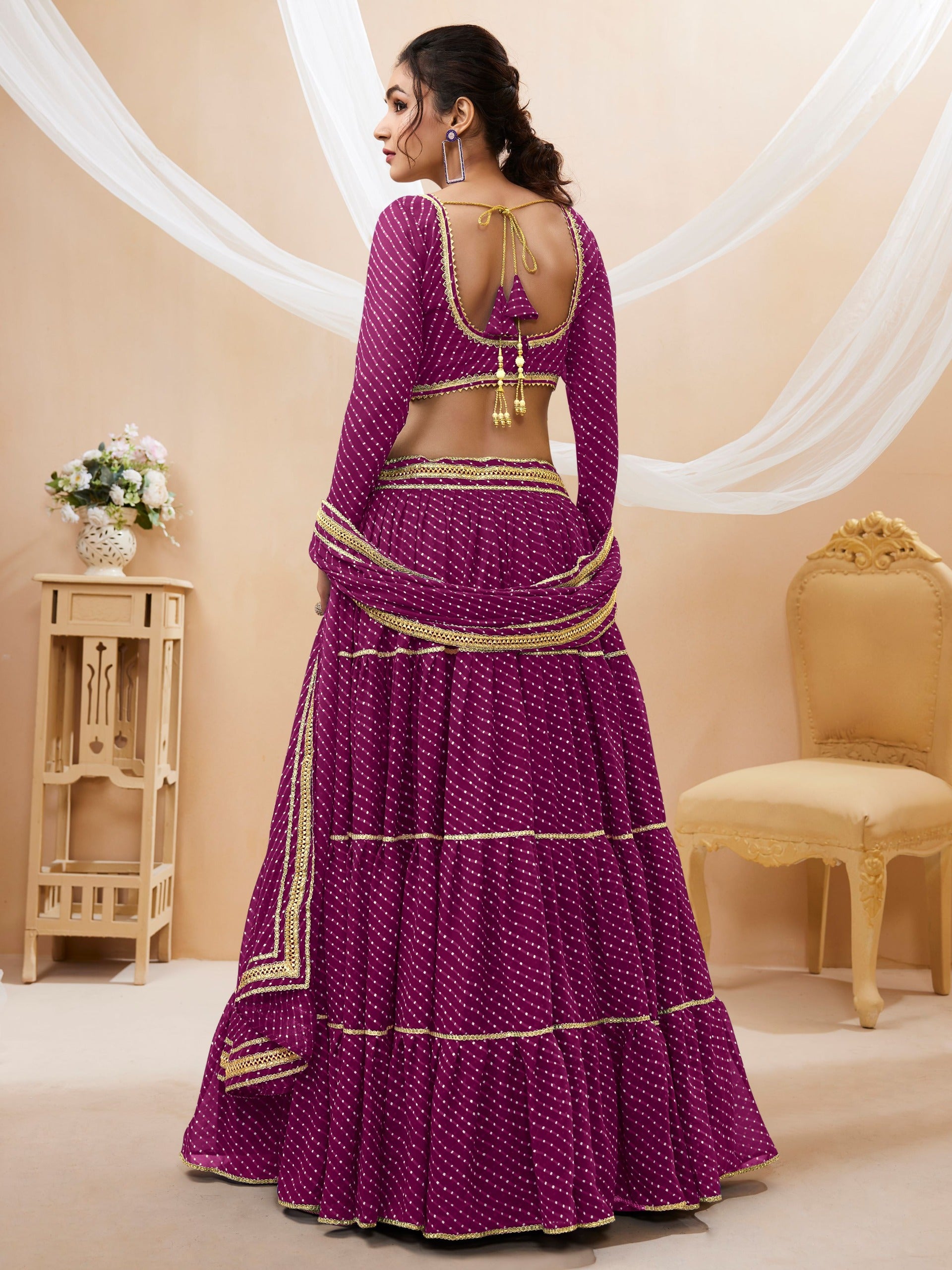 PURPLE LEHERIYA GEORGETTE LEHENGA CHOLI
