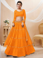 PUMPKIN ORNAGE LEHERIYA GEORGETTE LEHENGA CHOLI