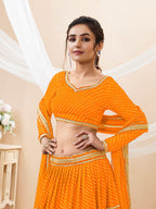 PUMPKIN ORNAGE LEHERIYA GEORGETTE LEHENGA CHOLI