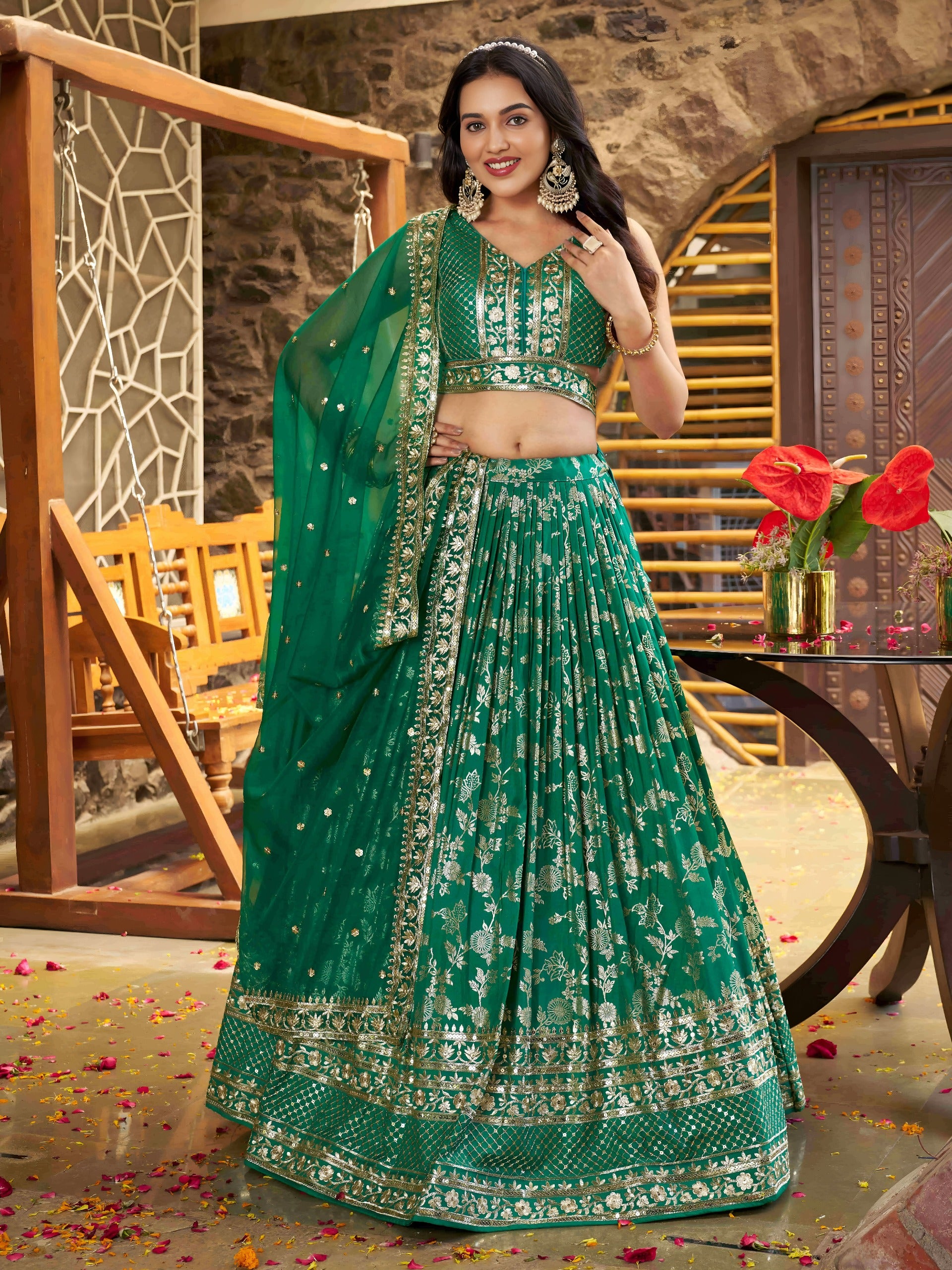 ROYAL GREEN LEHENGA CHOLI