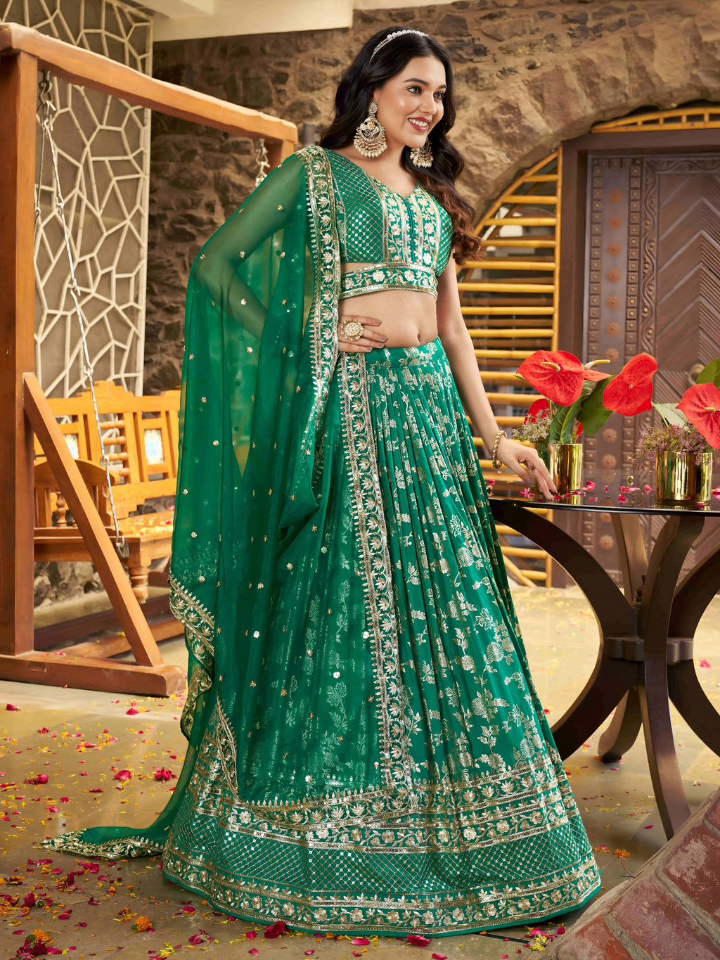 ROYAL GREEN LEHENGA CHOLI