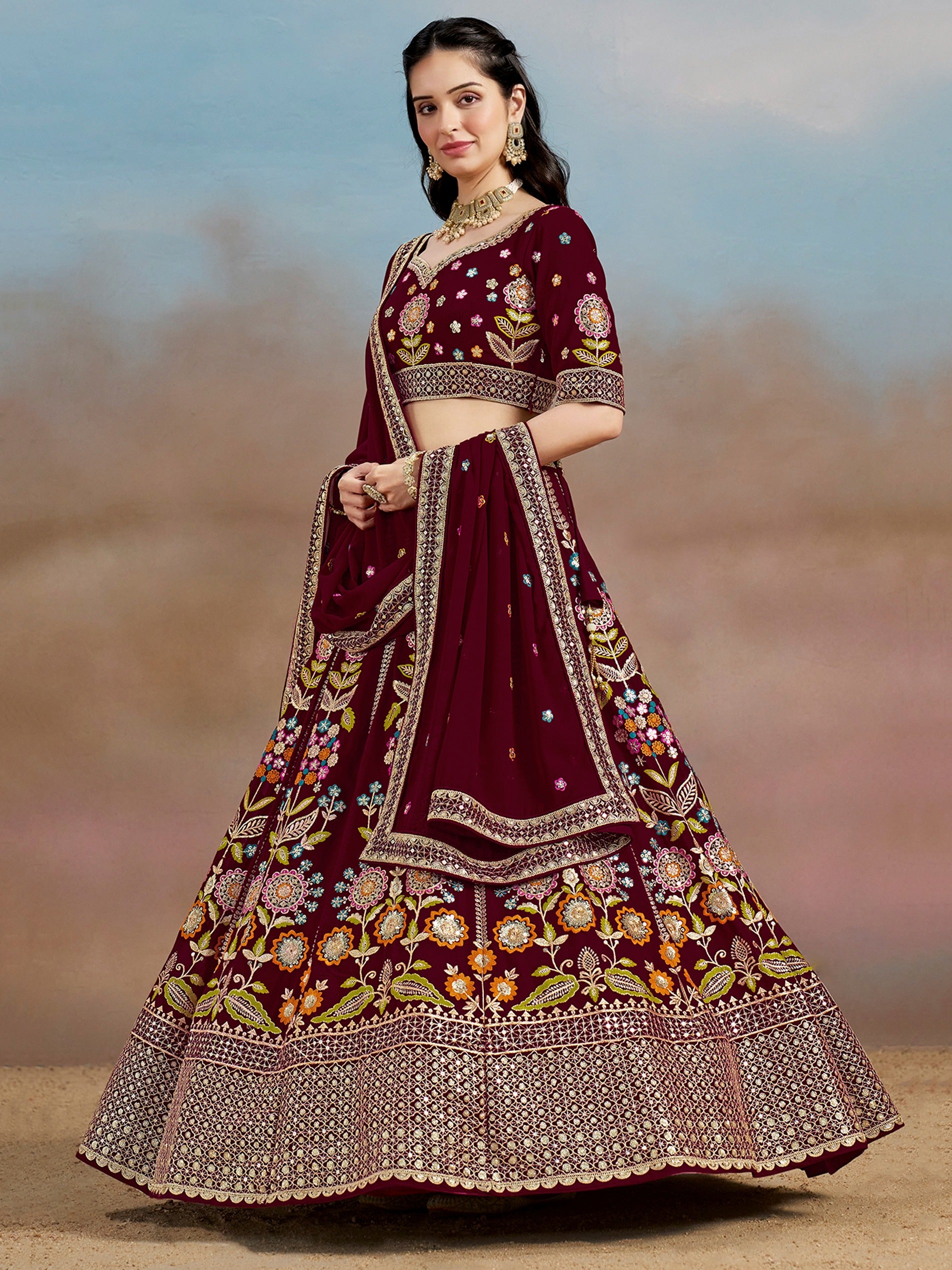 DARK MAROON WEDDING LEHENGA