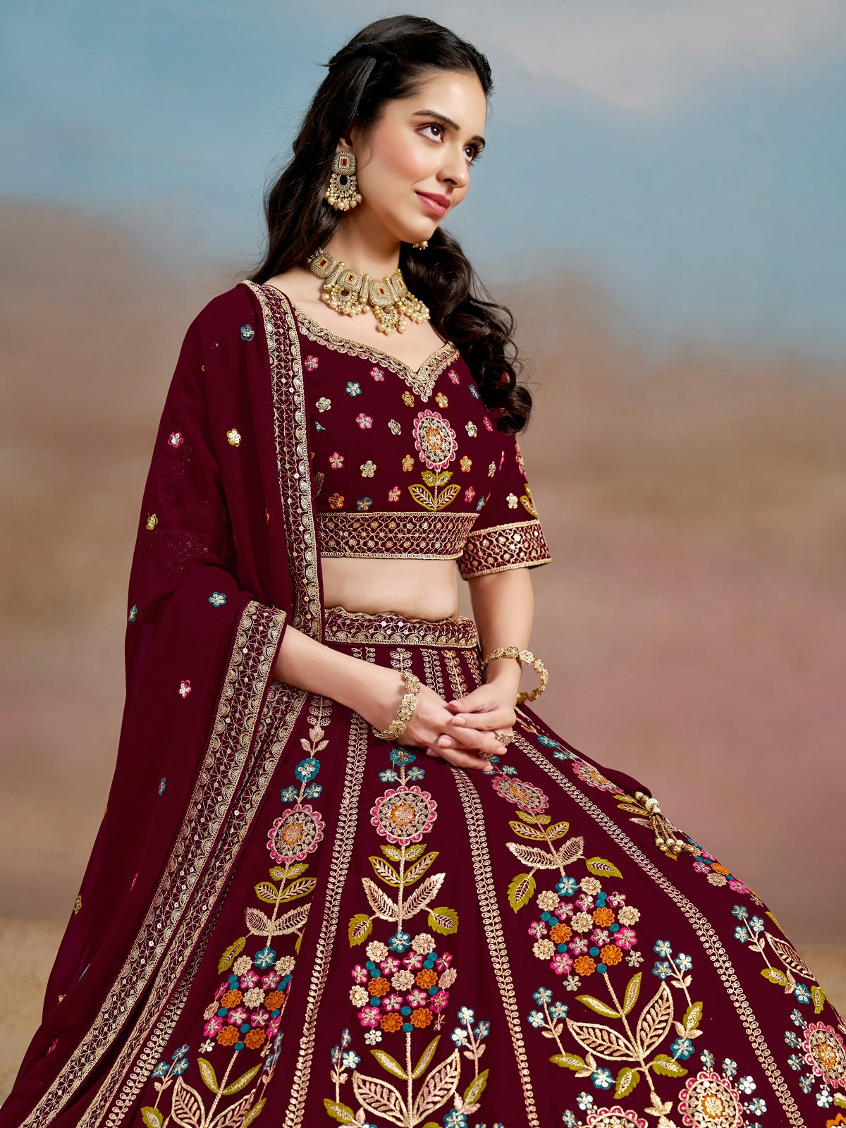 DARK MAROON WEDDING LEHENGA