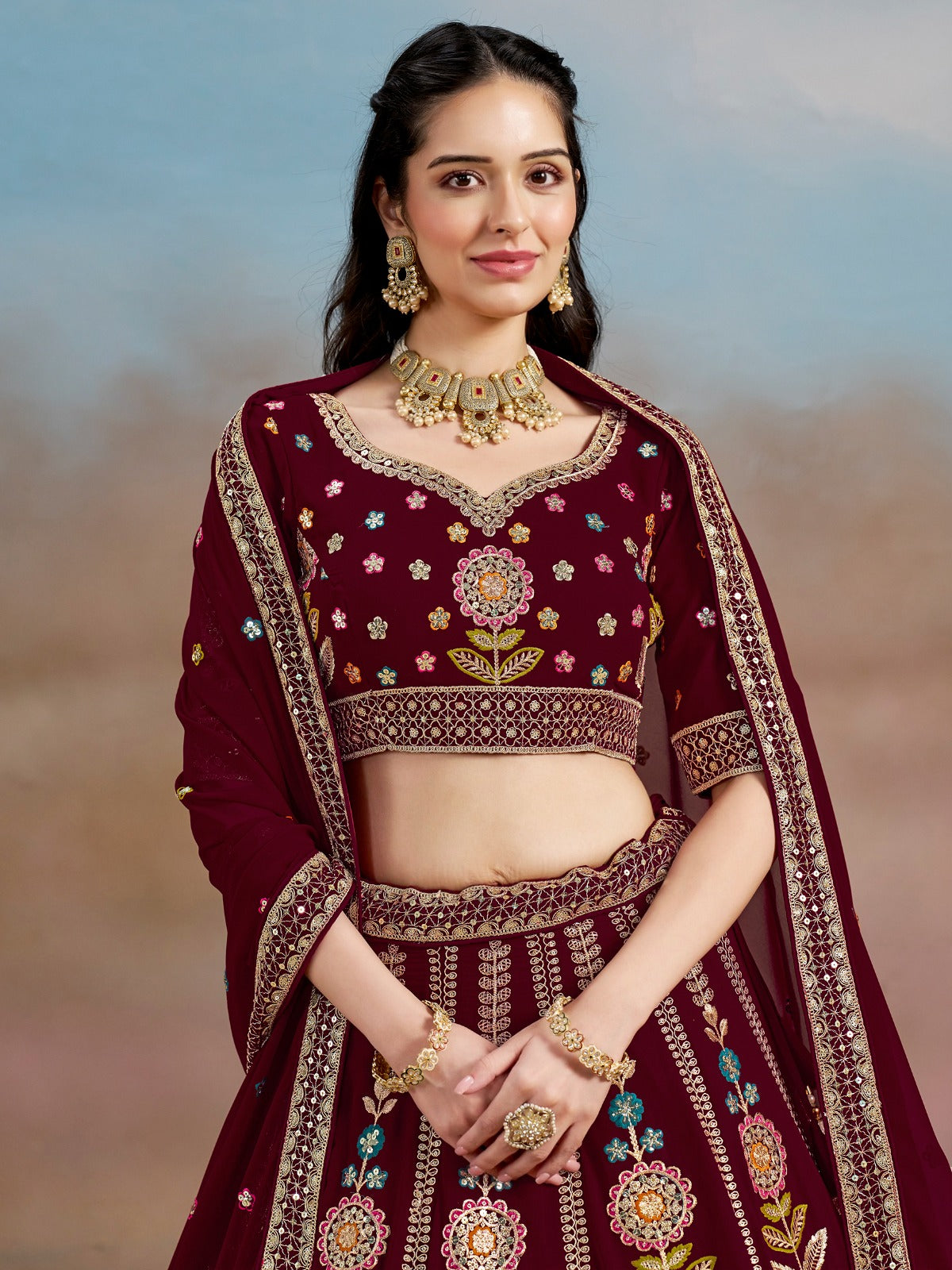 DARK MAROON WEDDING LEHENGA