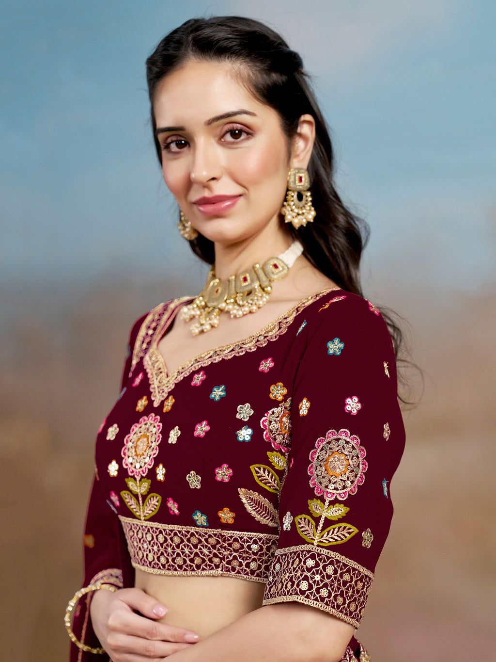 DARK MAROON WEDDING LEHENGA