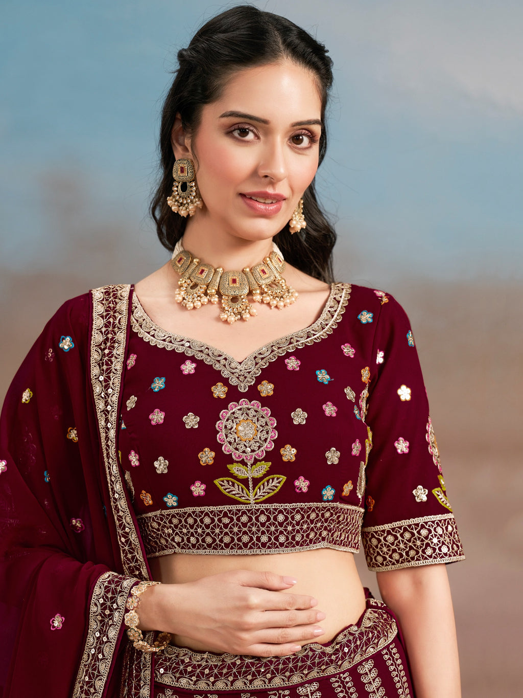 DARK MAROON WEDDING LEHENGA