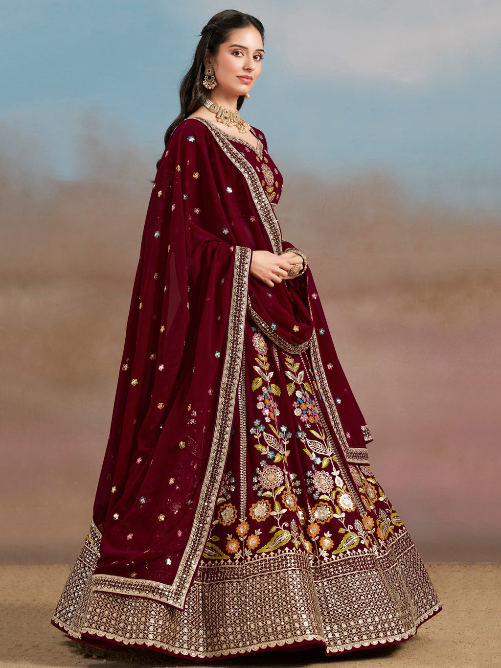 DARK MAROON WEDDING LEHENGA