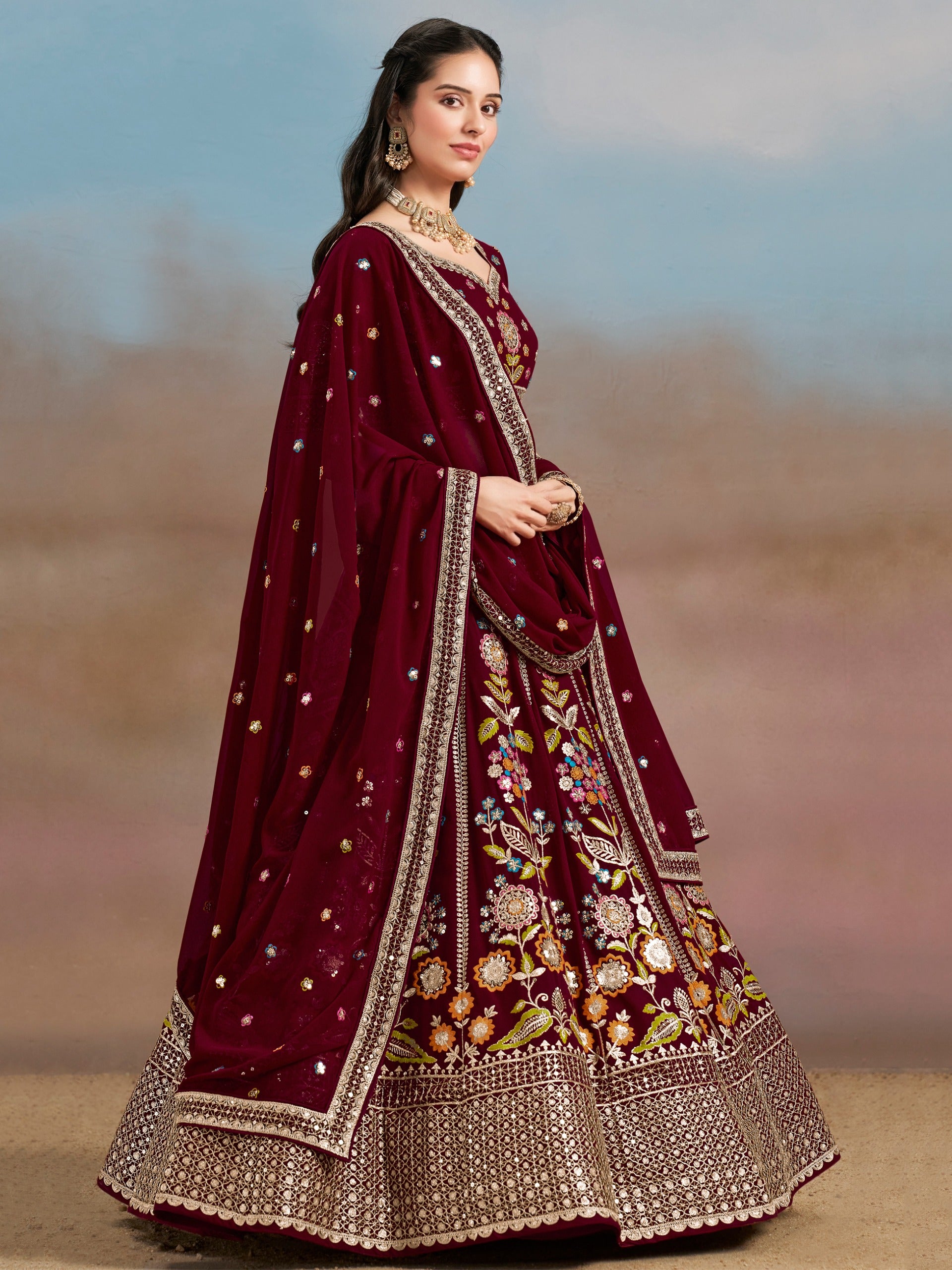 DARK MAROON WEDDING LEHENGA