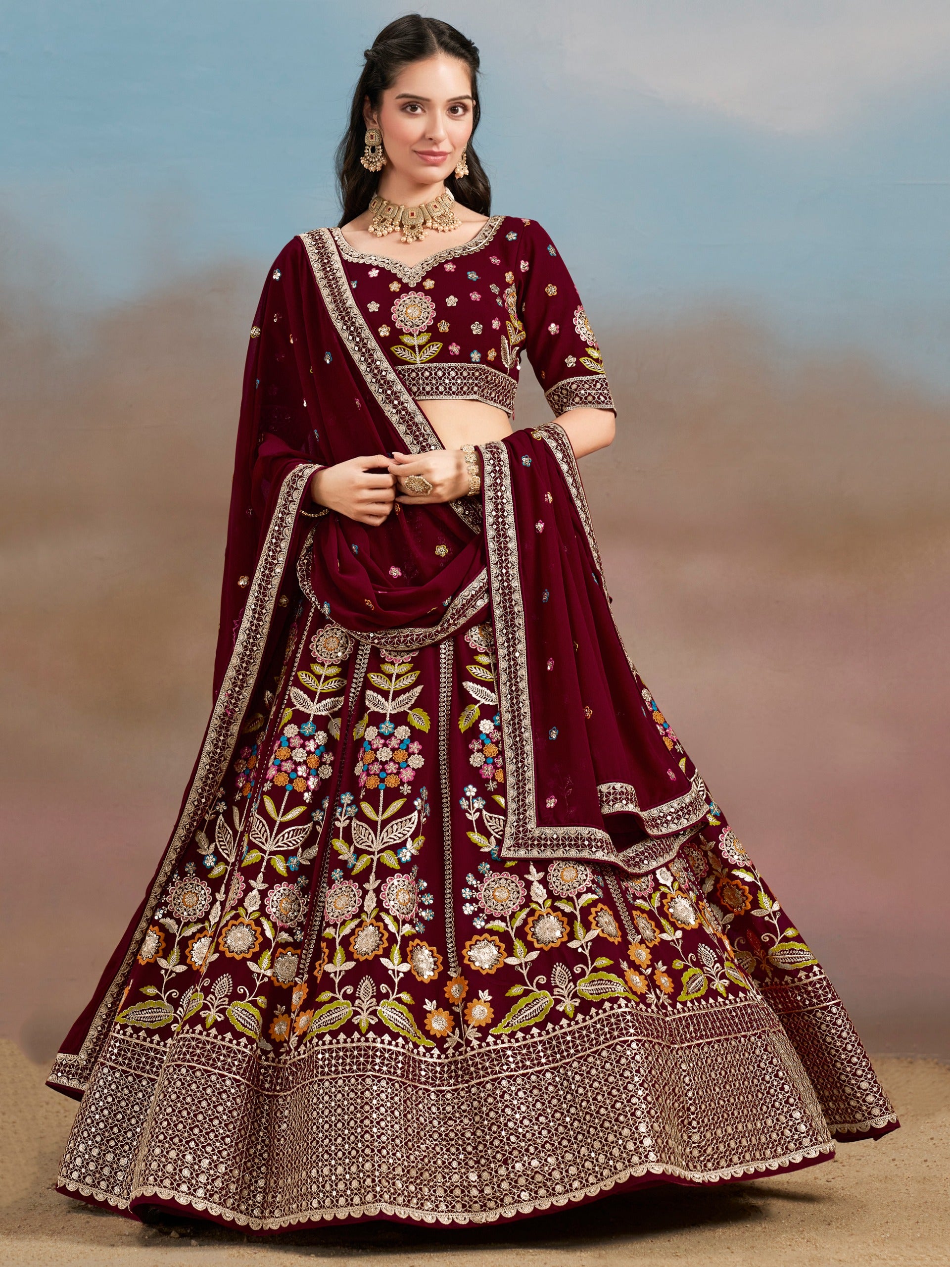 DARK MAROON WEDDING LEHENGA