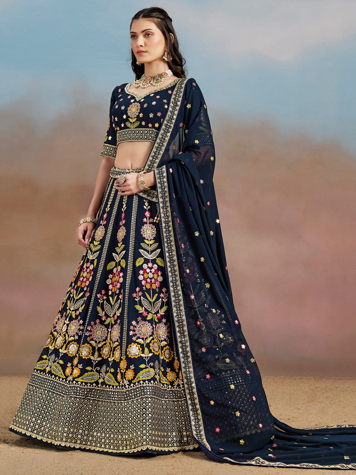 DENIM BLUE WEDDING LEHENGA