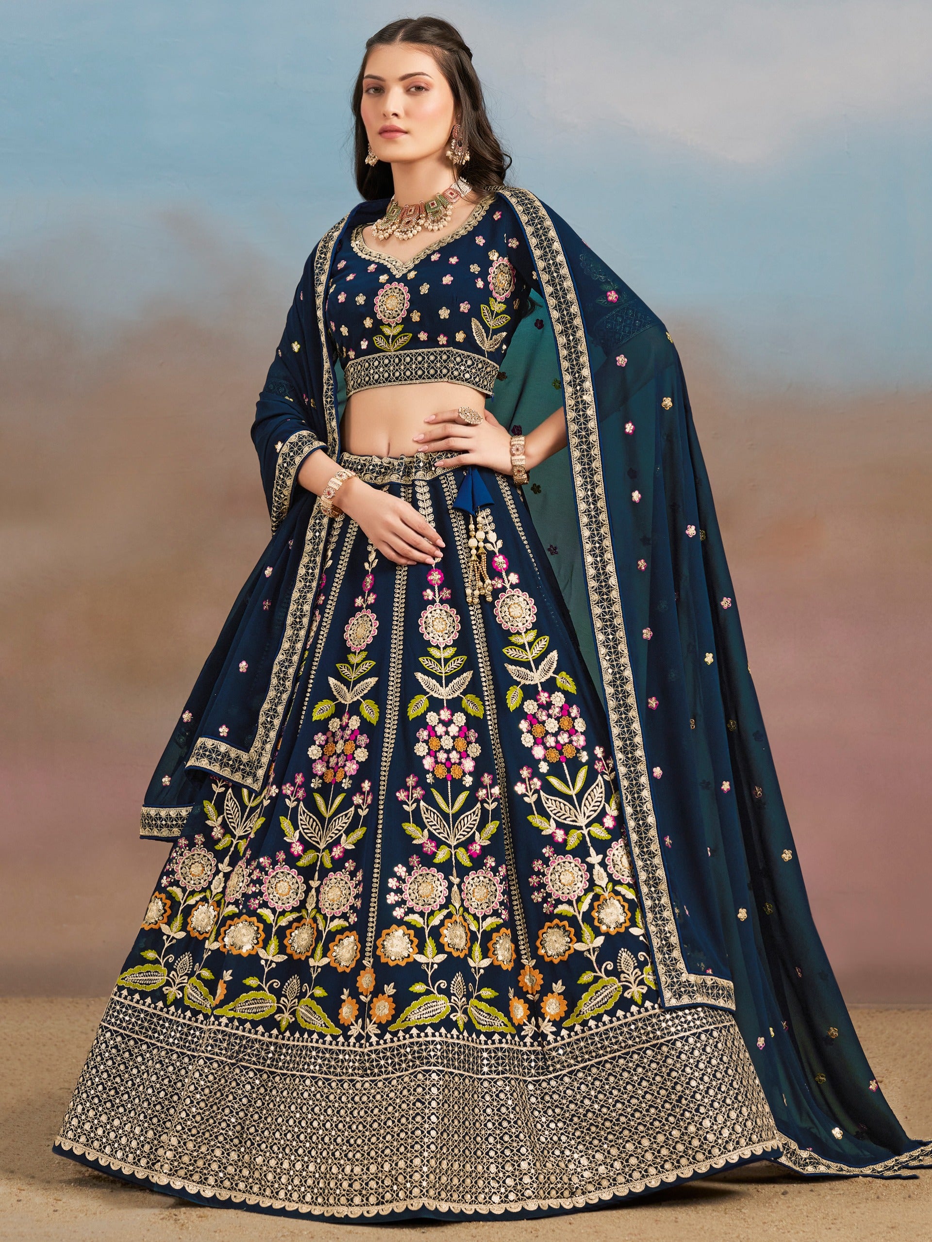 DENIM BLUE WEDDING LEHENGA
