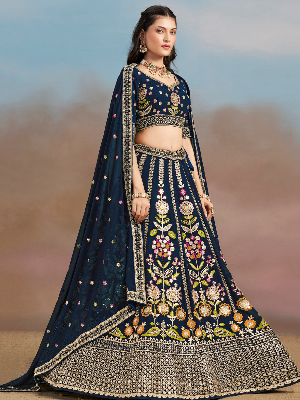 DENIM BLUE WEDDING LEHENGA