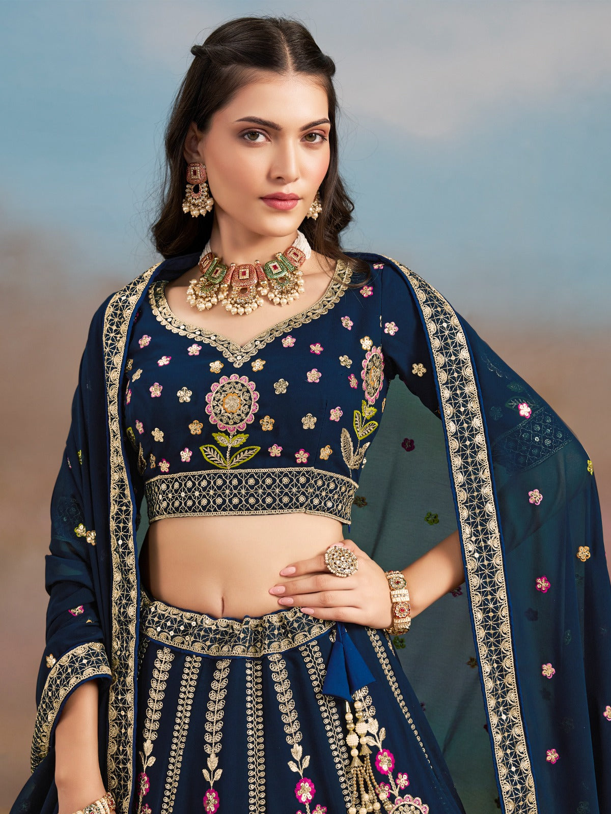 DENIM BLUE WEDDING LEHENGA
