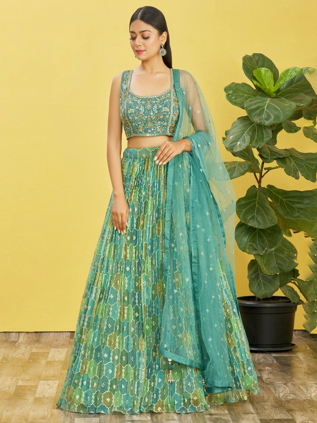 PARROT GREEN WEDDING LEHENGA