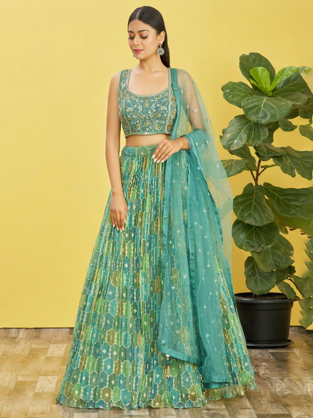 PARROT GREEN WEDDING LEHENGA