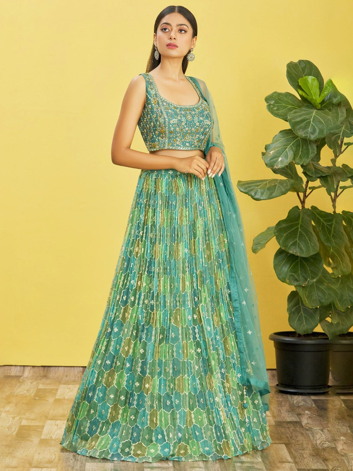 PARROT GREEN WEDDING LEHENGA