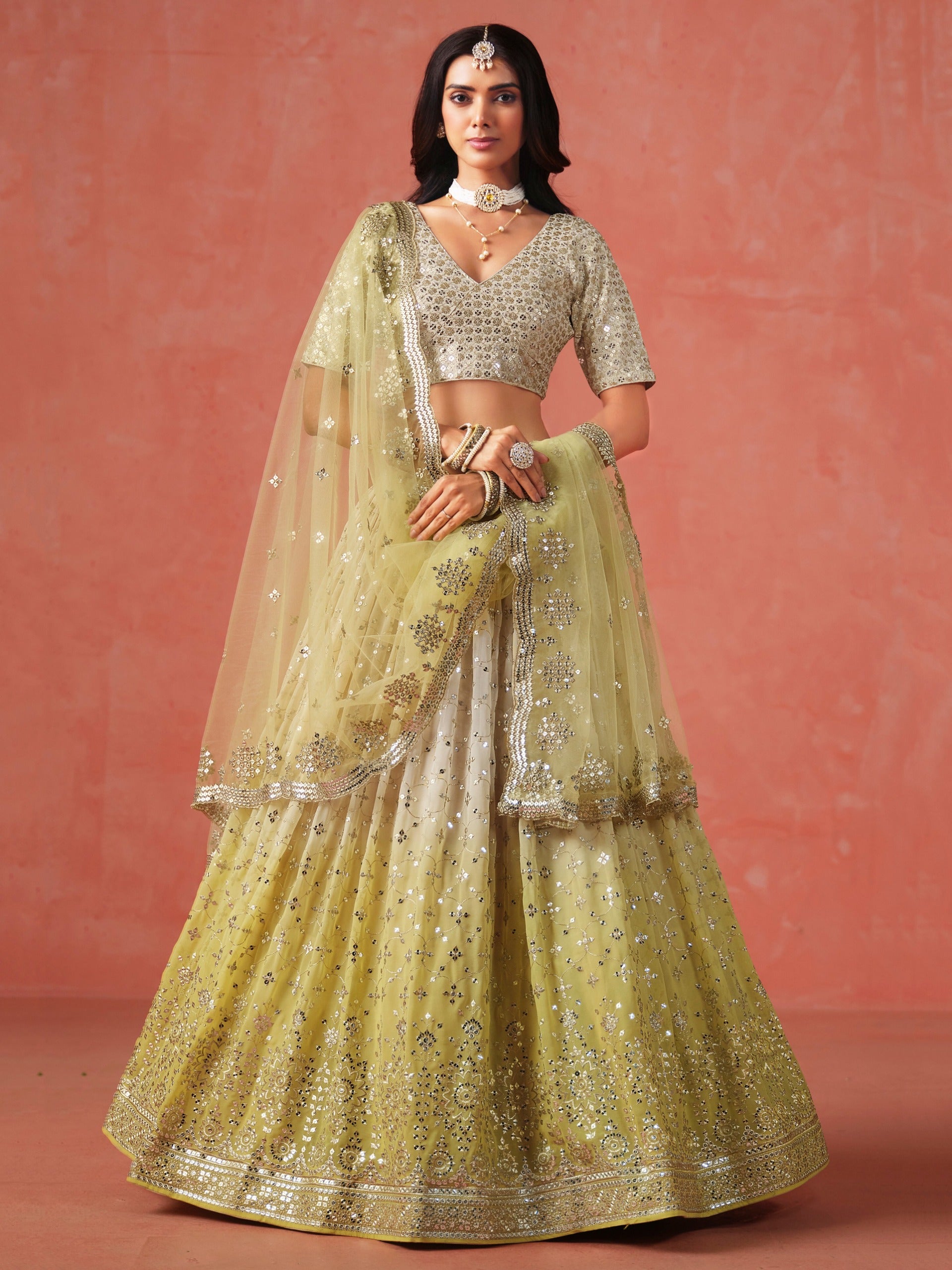 YELLOW GEORGETTE WEDDING LEHENGA