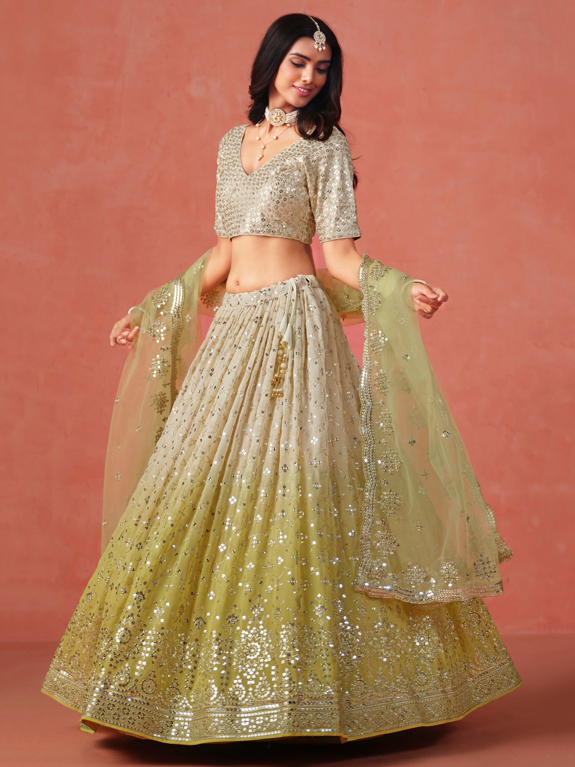 YELLOW GEORGETTE WEDDING LEHENGA