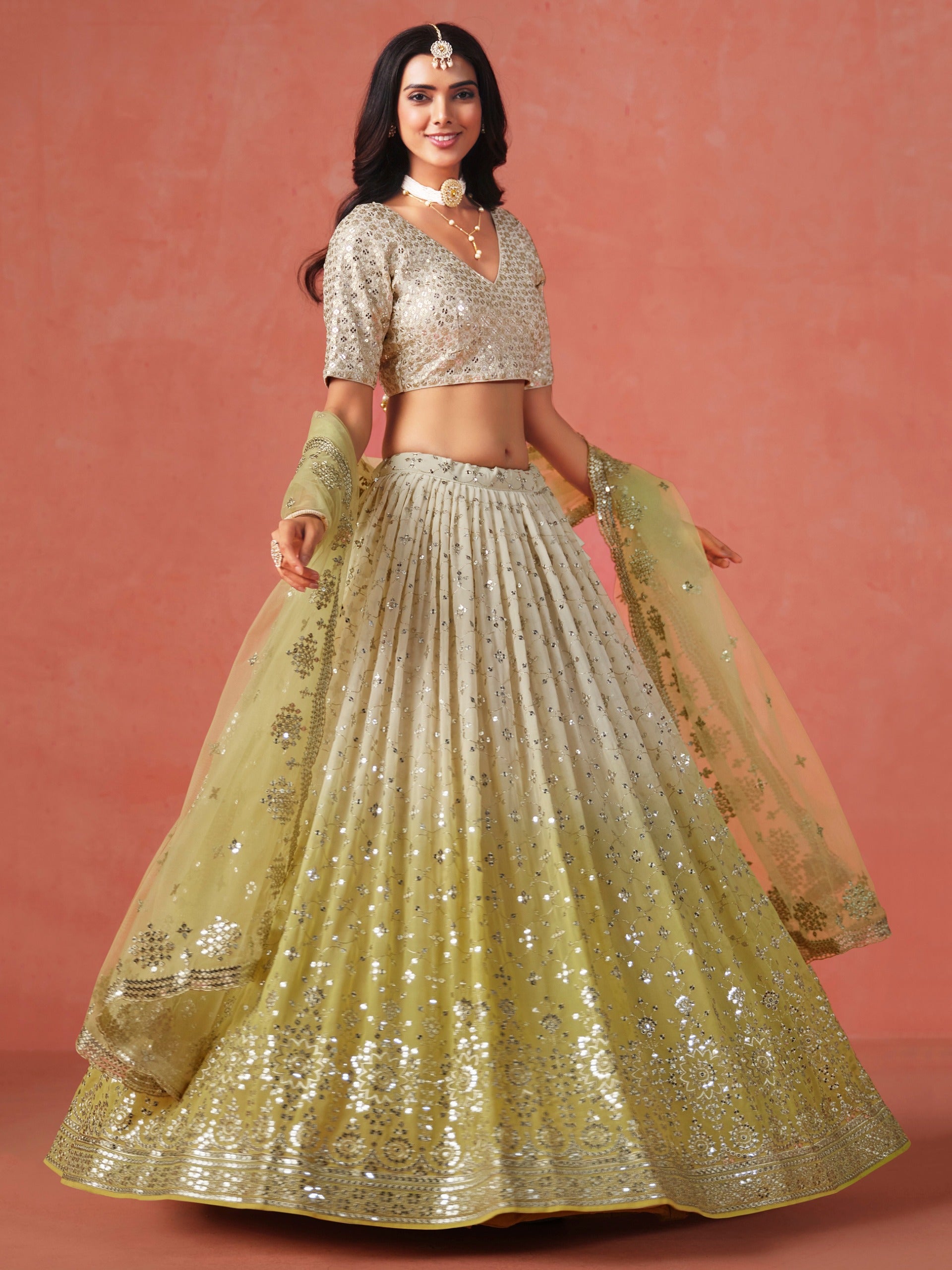 YELLOW GEORGETTE WEDDING LEHENGA