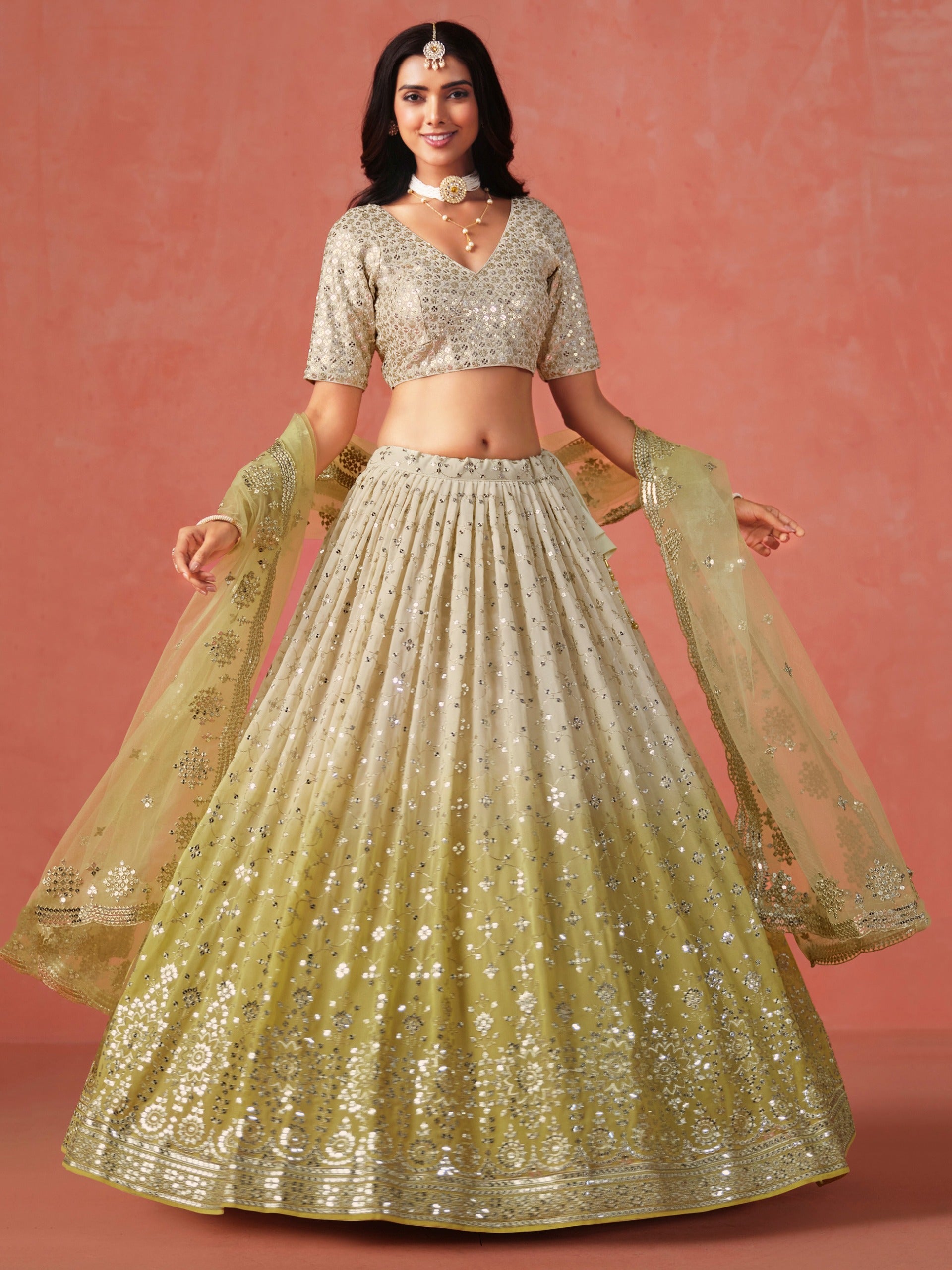 YELLOW GEORGETTE WEDDING LEHENGA