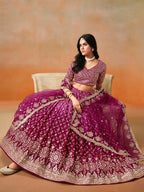 RED PINK GEORGETTE WEDDING LEHENGA