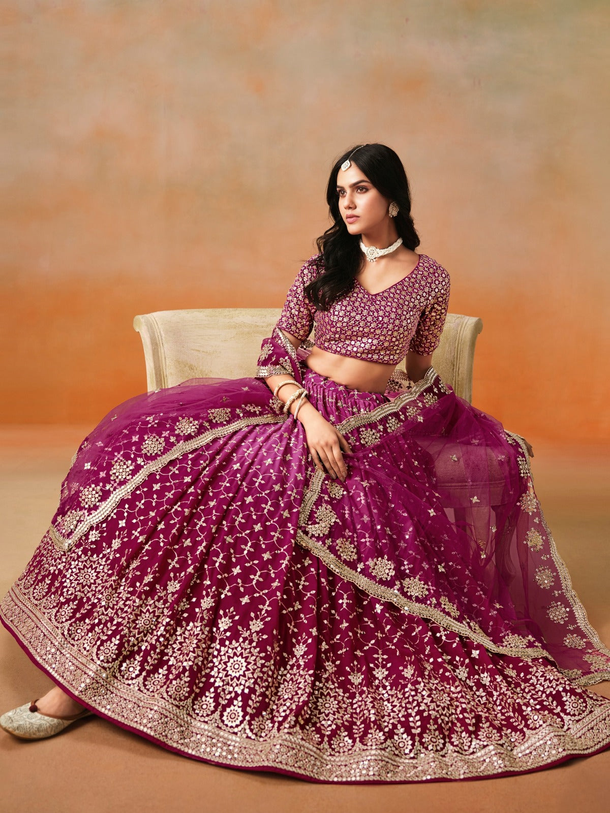RED PINK GEORGETTE WEDDING LEHENGA