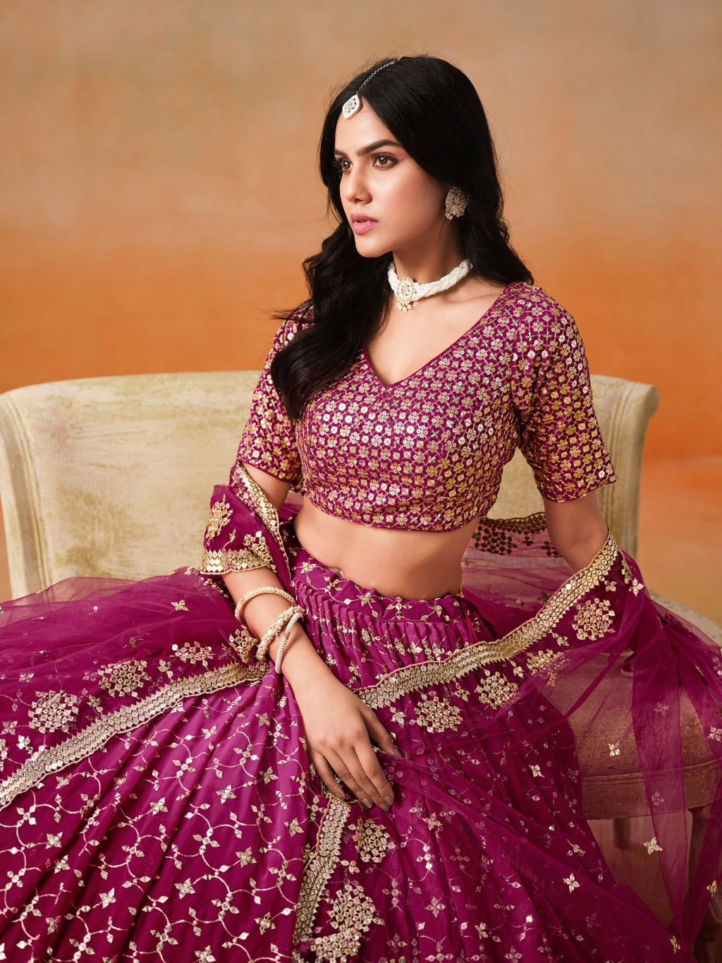 RED PINK GEORGETTE WEDDING LEHENGA