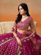 RED PINK GEORGETTE WEDDING LEHENGA