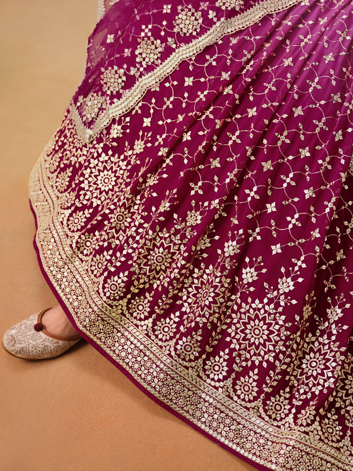 RED PINK GEORGETTE WEDDING LEHENGA