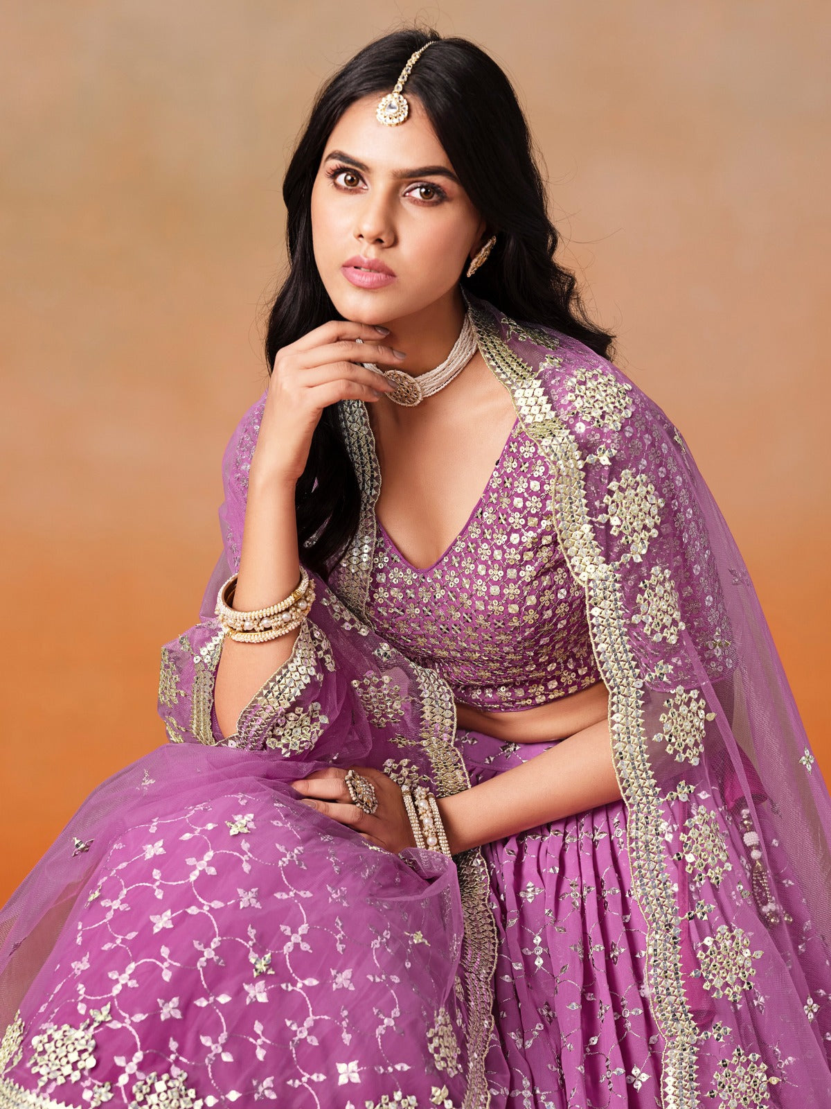 RANI PINK GEORGETTE WEDDING LEHENGA