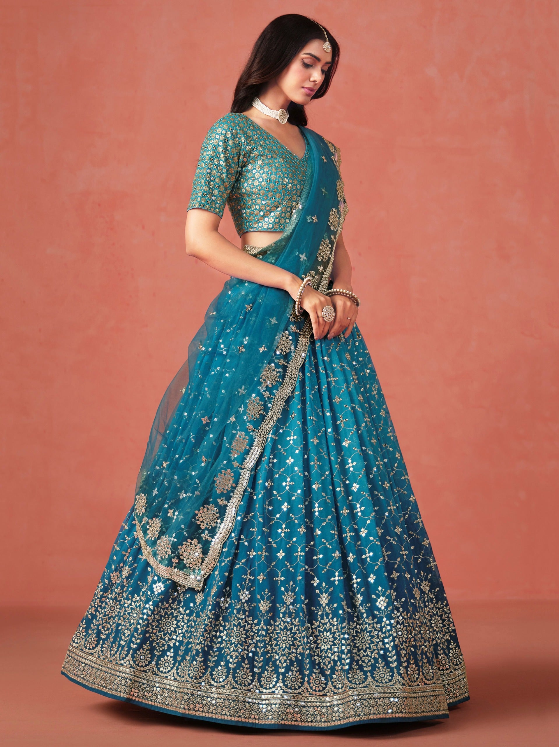 RAMA BLUE GEORGETTE WEDDING LEHENGA