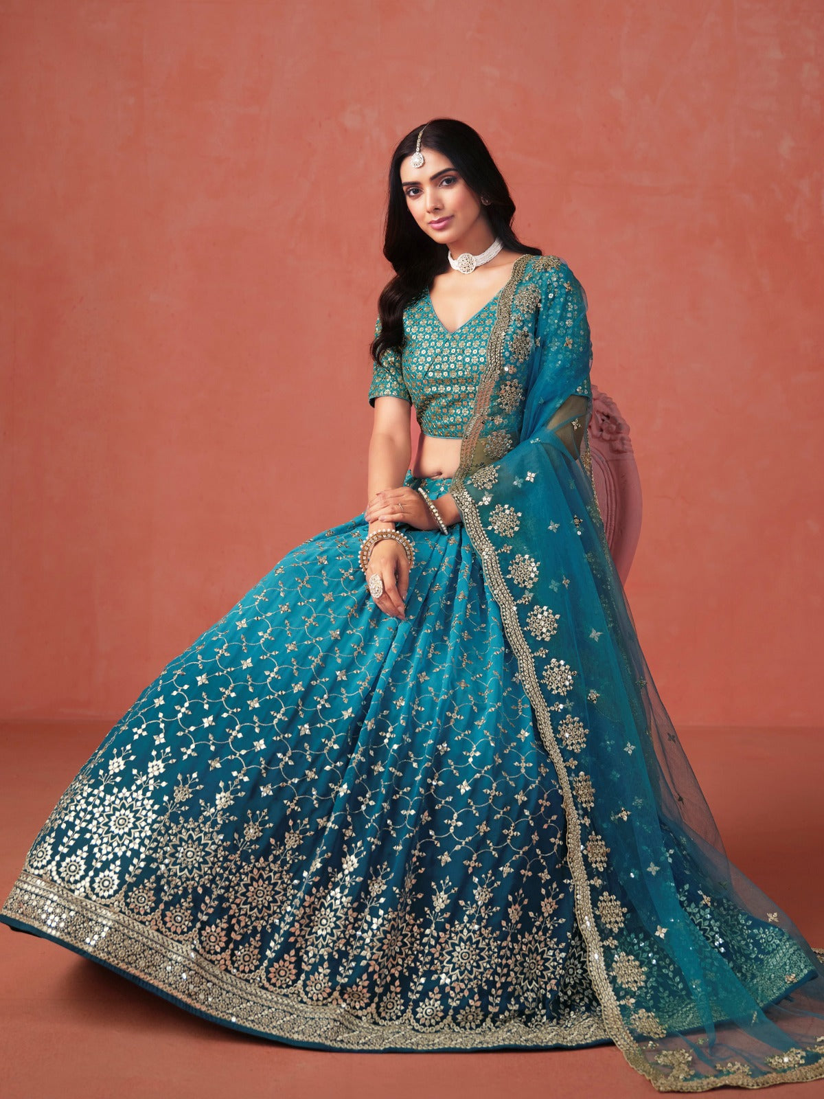 RAMA BLUE GEORGETTE WEDDING LEHENGA