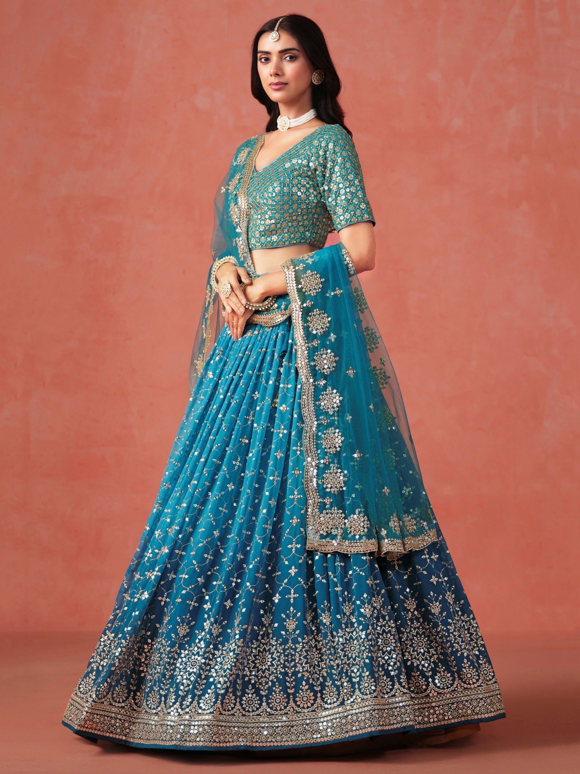 RAMA BLUE GEORGETTE WEDDING LEHENGA