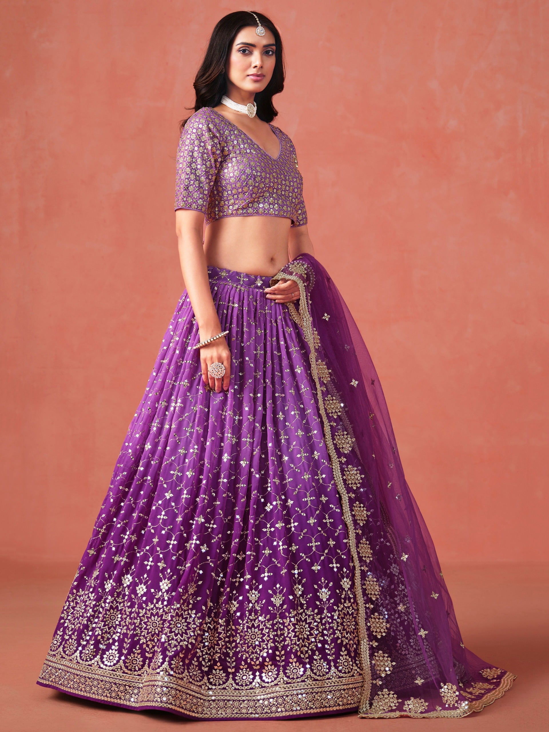 PURPLE GEORGETTE WEDDING LEHENGA