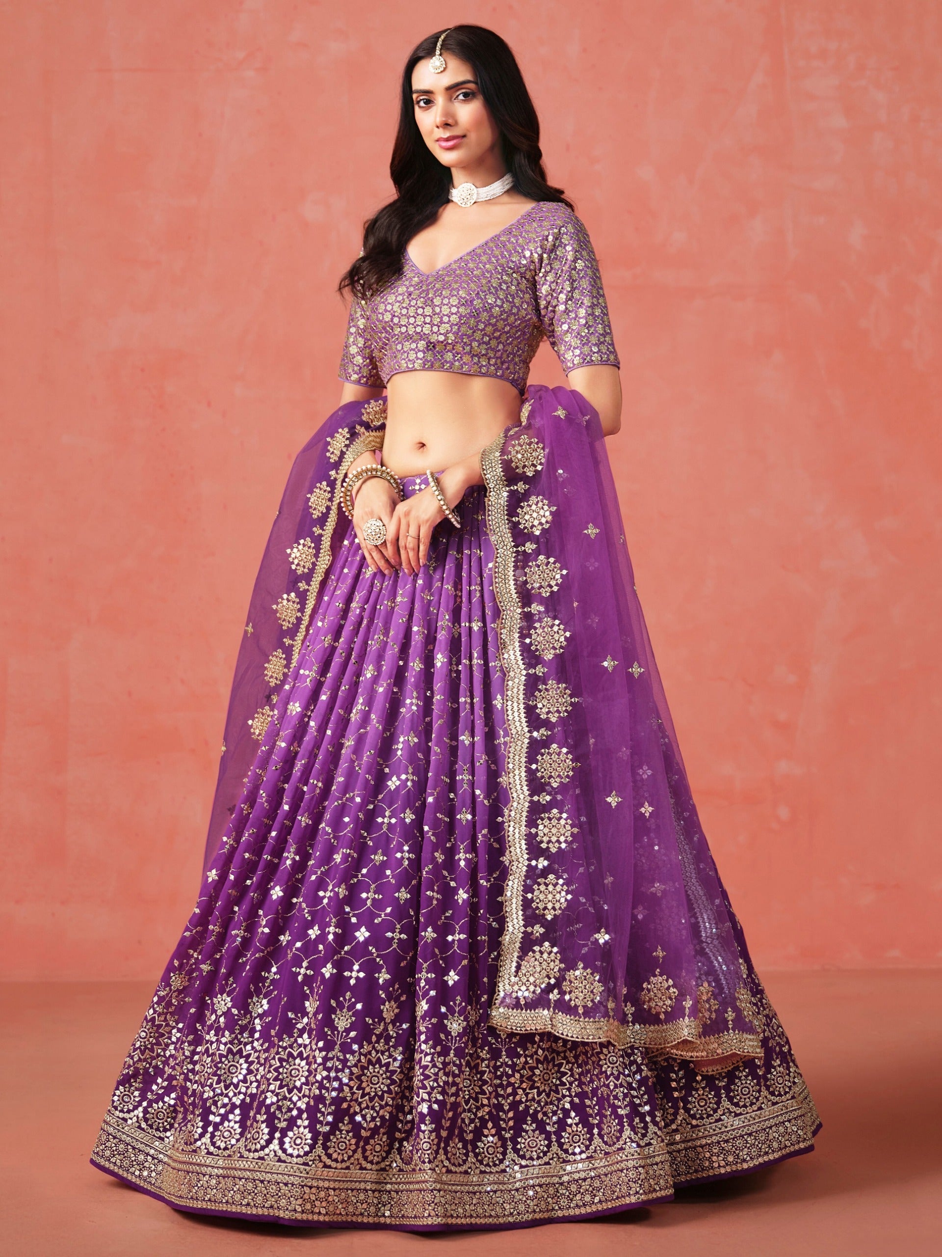 PURPLE GEORGETTE WEDDING LEHENGA
