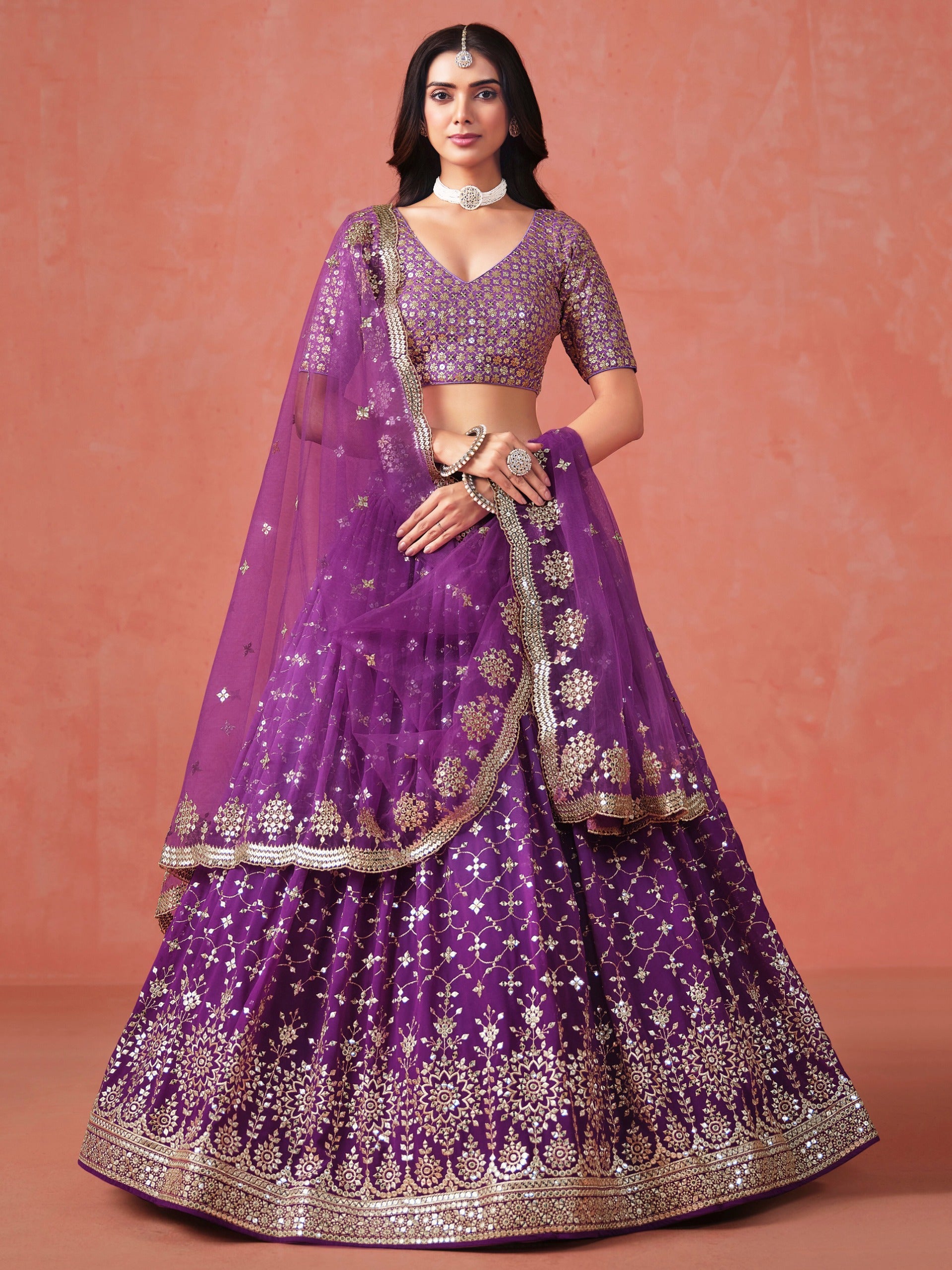 PURPLE GEORGETTE WEDDING LEHENGA