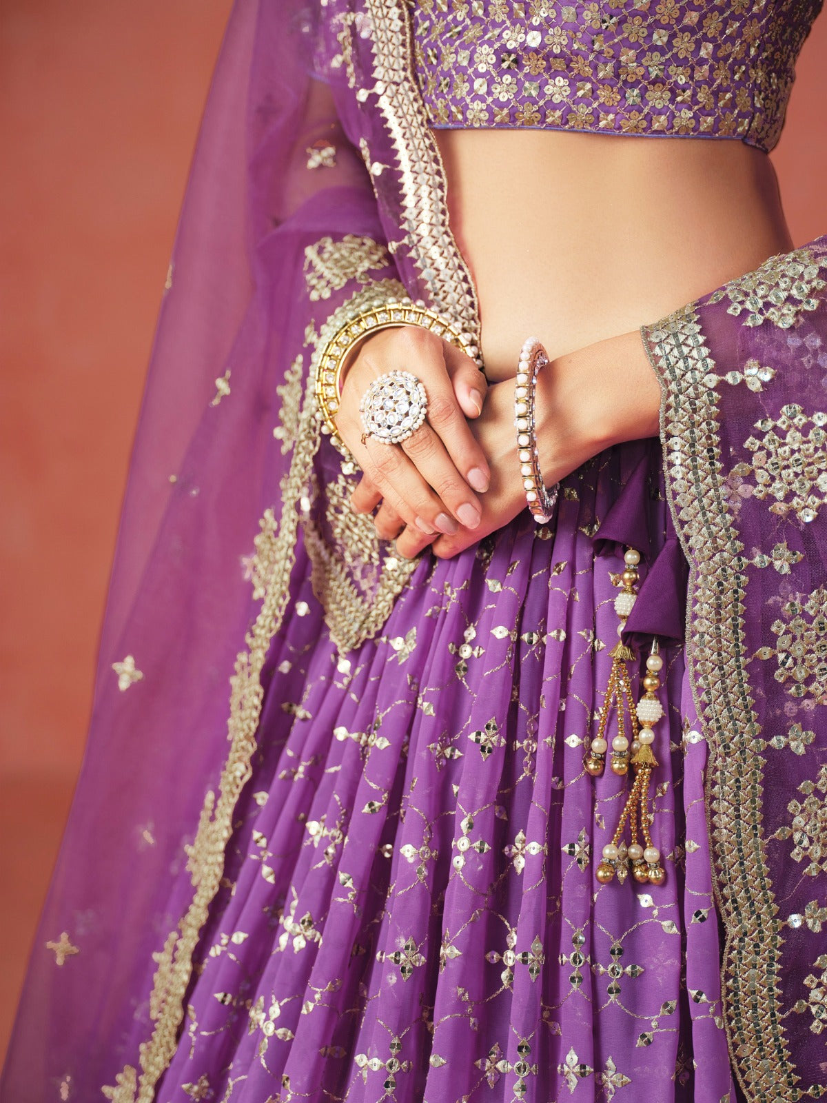 PURPLE GEORGETTE WEDDING LEHENGA