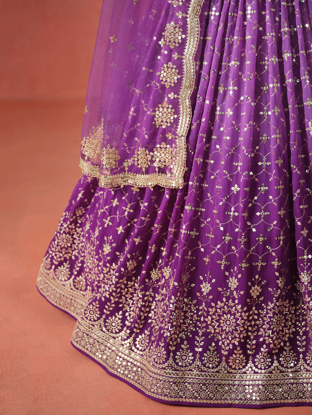 PURPLE GEORGETTE WEDDING LEHENGA