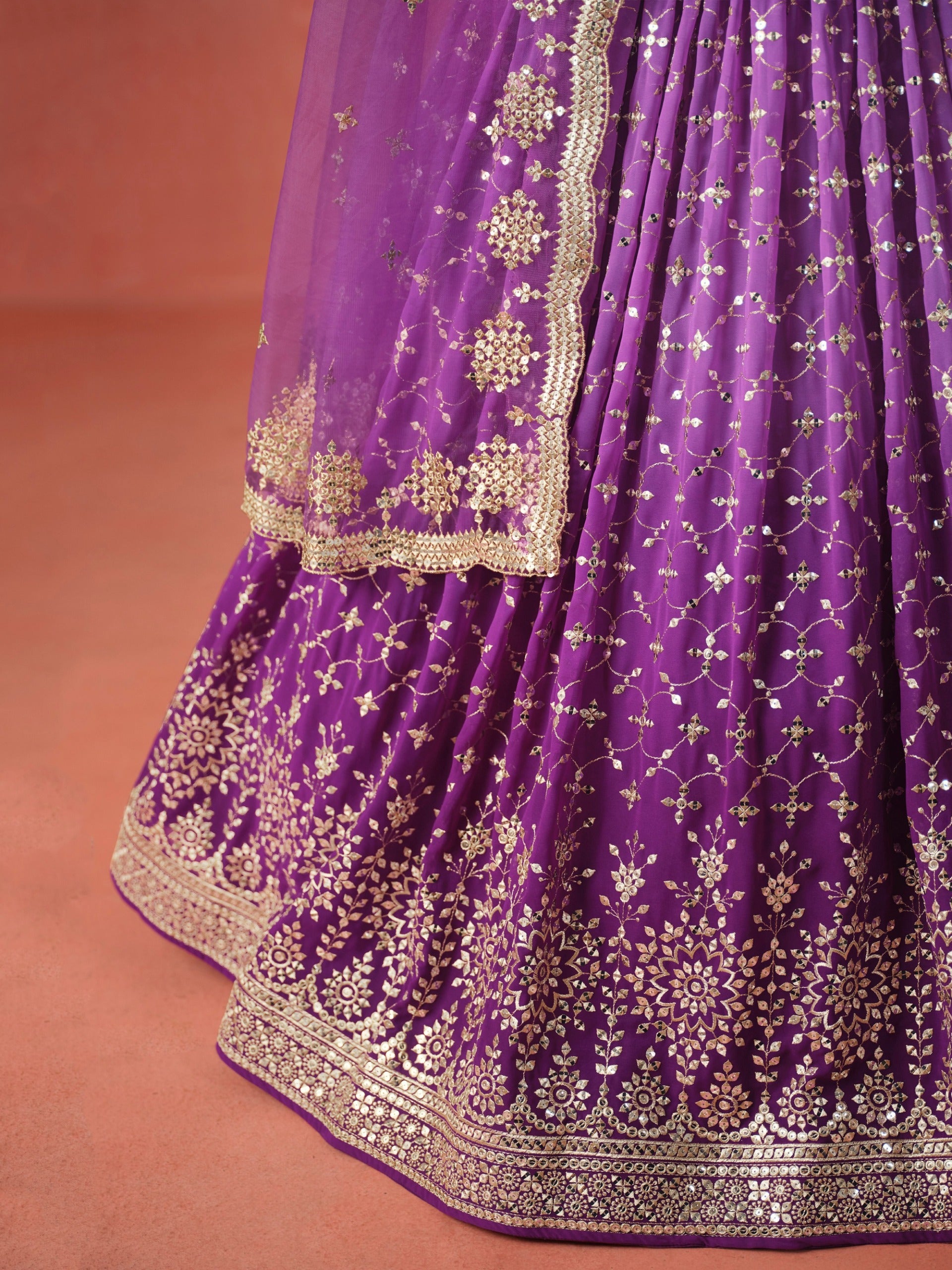 PURPLE GEORGETTE WEDDING LEHENGA