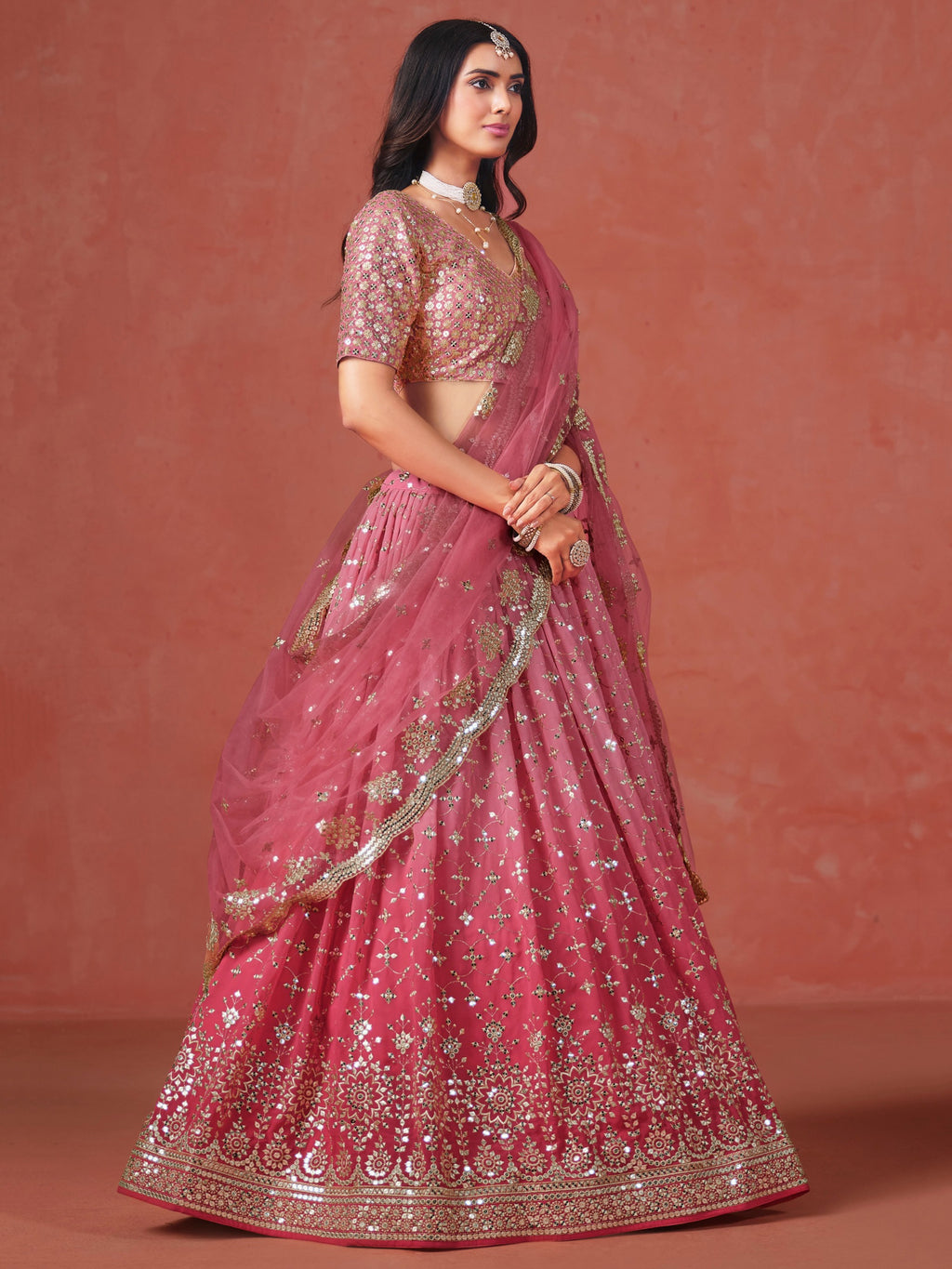 PEACH GEORGETTE WEDDING LEHENGA