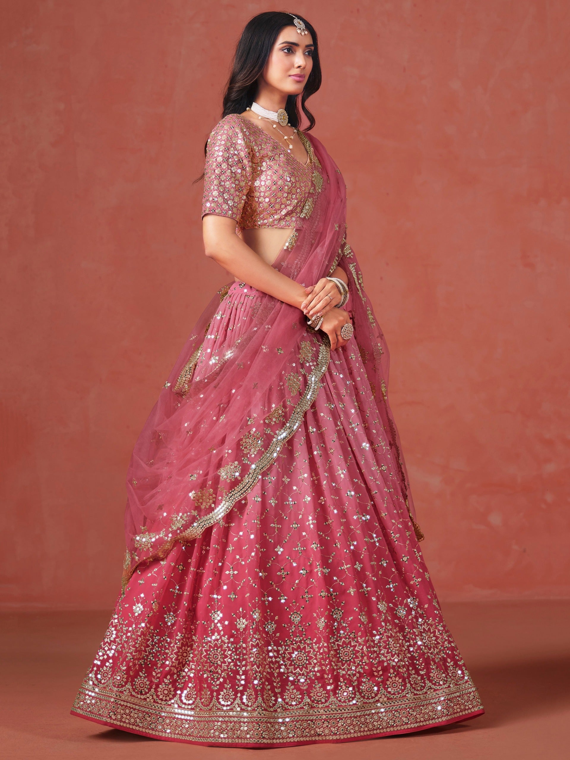 PEACH GEORGETTE WEDDING LEHENGA