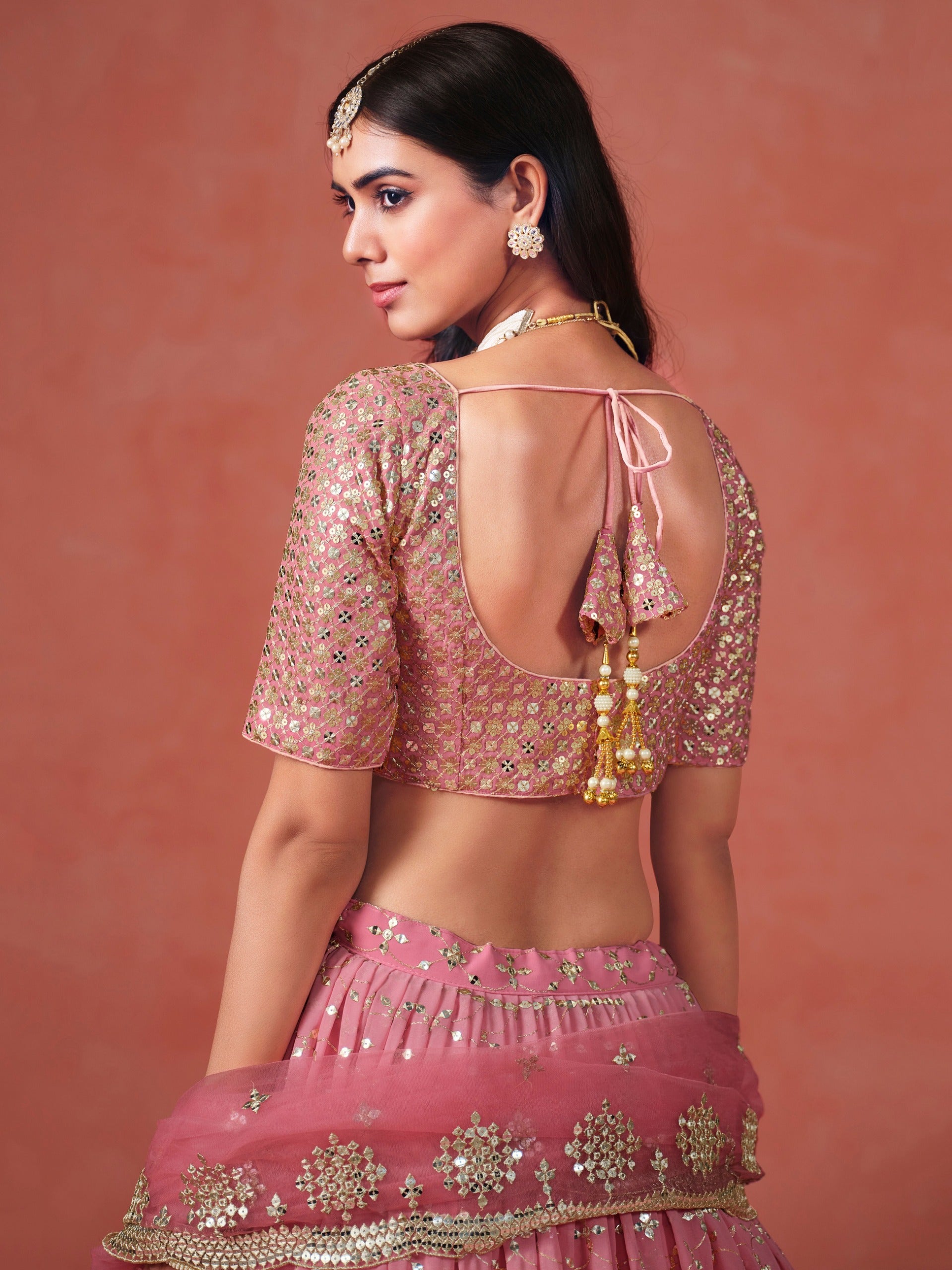 PEACH GEORGETTE WEDDING LEHENGA