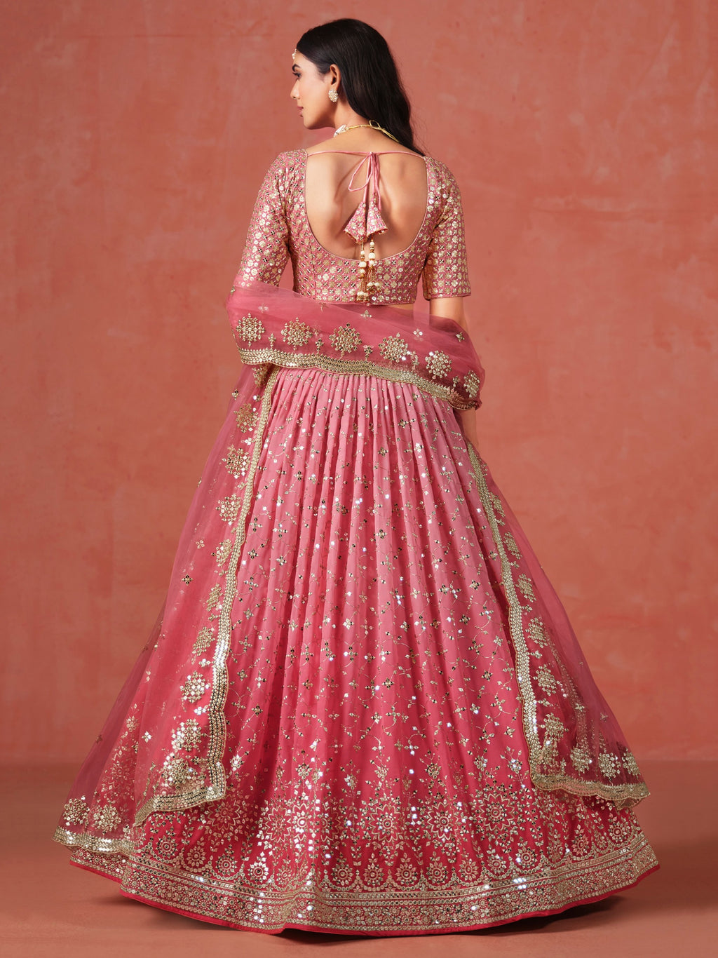 PEACH GEORGETTE WEDDING LEHENGA