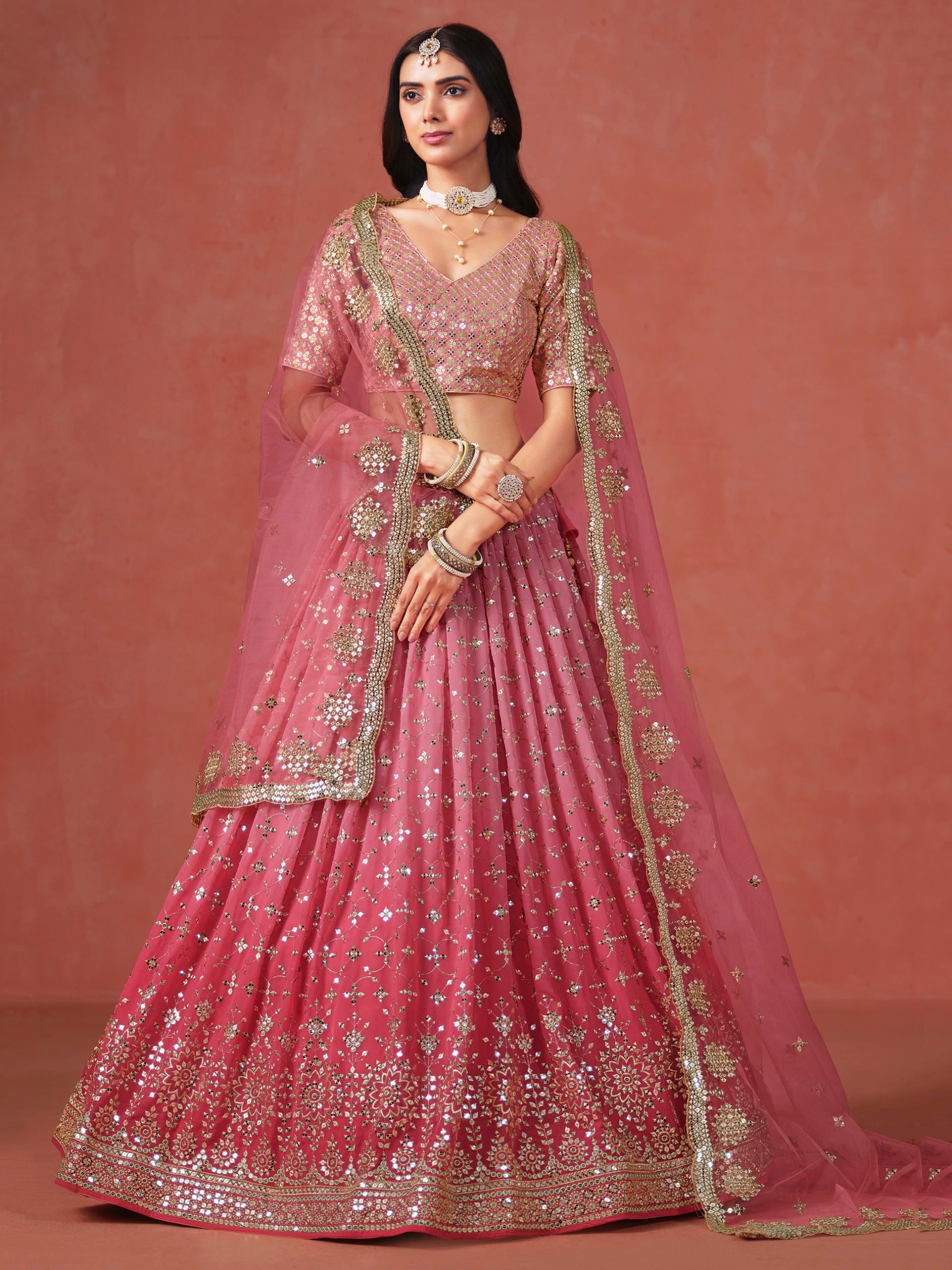 PEACH GEORGETTE WEDDING LEHENGA