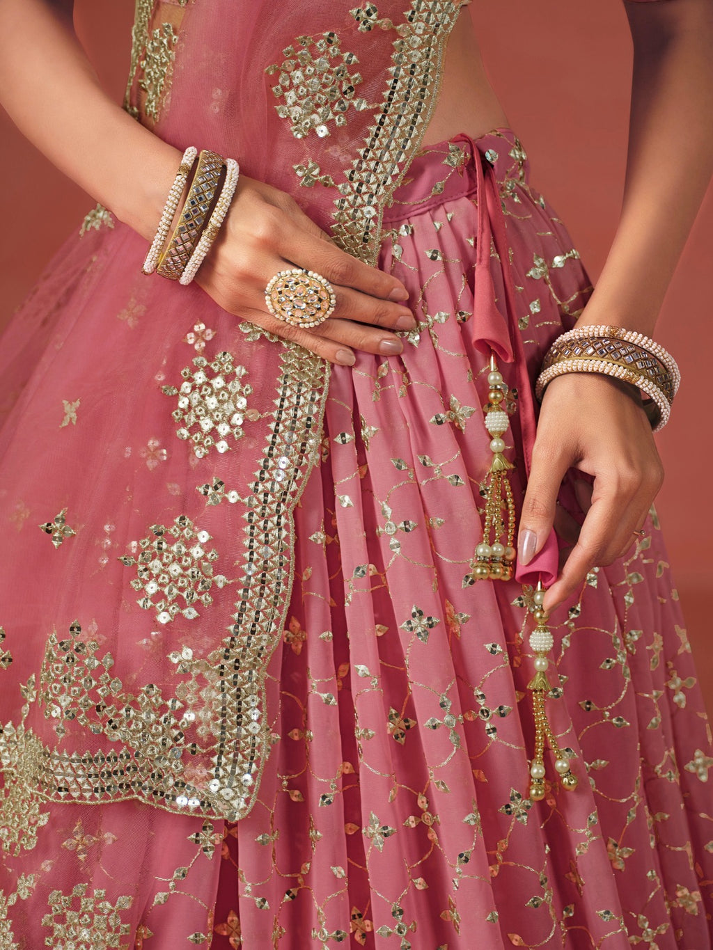PEACH GEORGETTE WEDDING LEHENGA